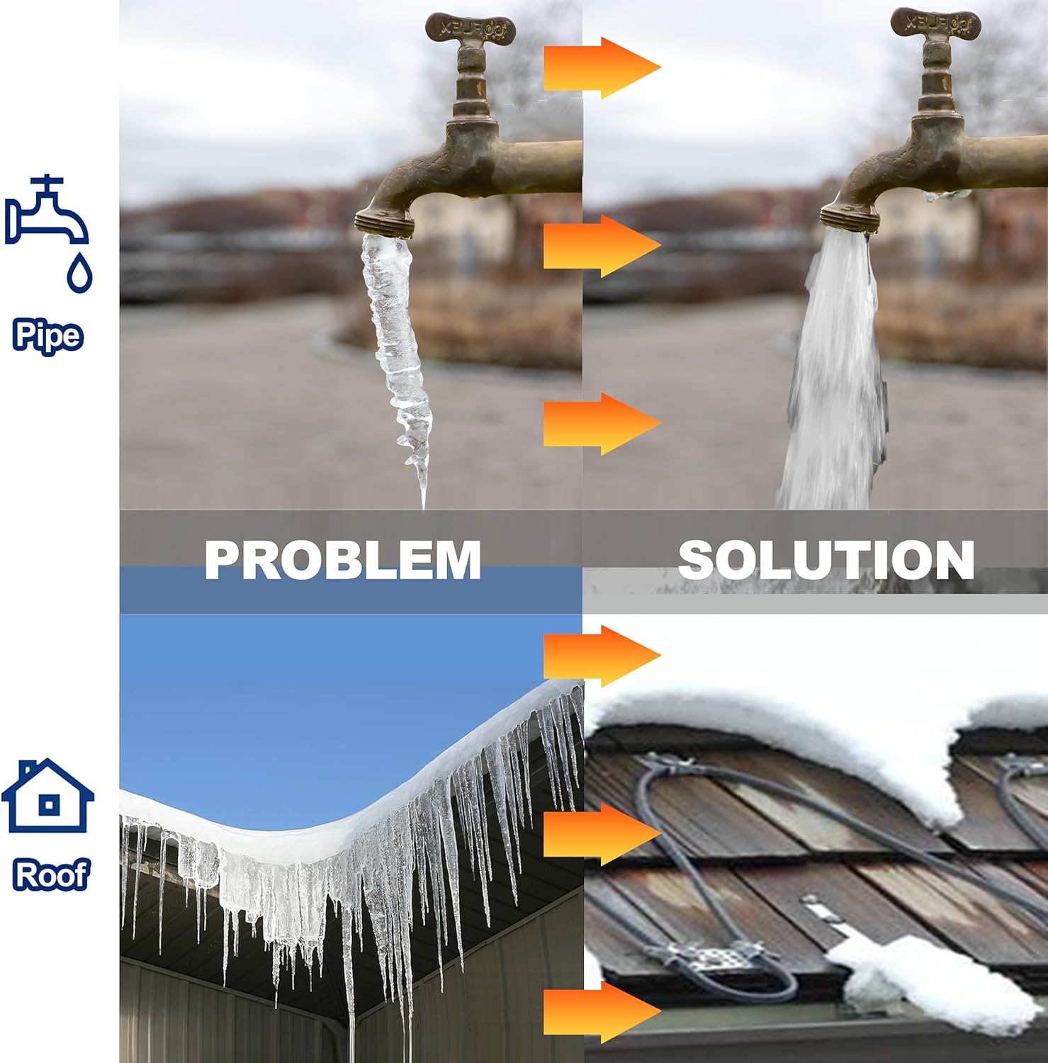 MAXKOSKO Cable de calor de tubo autorregulador para protección contra congelación de tuberías, canaleta de techo, cable de calefacción para deshielo