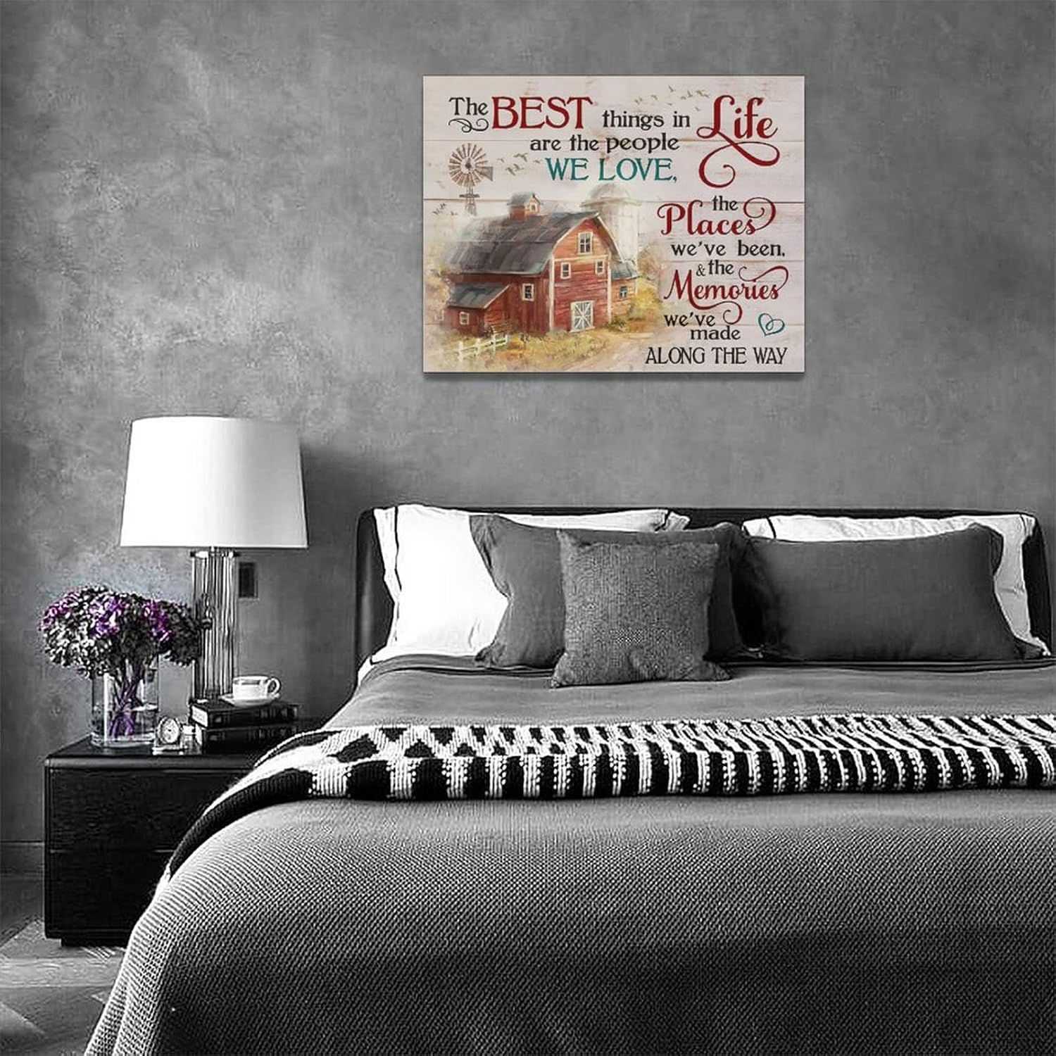 Arte de pared de granero rústico con cruz de granero, decoración de pared, citas de vida, impresiones en lienzo enmarcadas, arte moderno para el