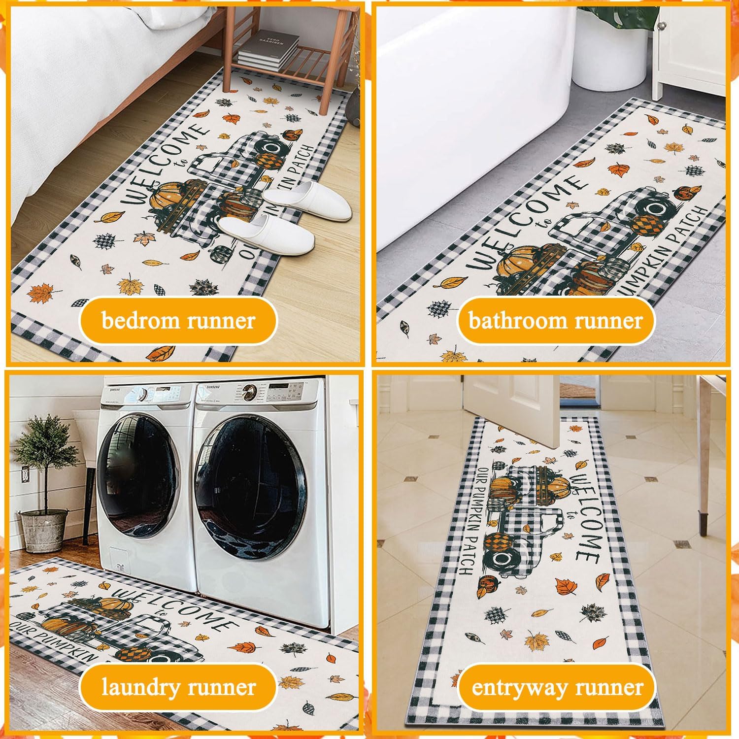 Homcomoda Alfombra de pasillo de granja de 2 x 6 pies, antideslizante, hojas de arce para otoño, alfombra de pasillo de cocina, alfombra lavable