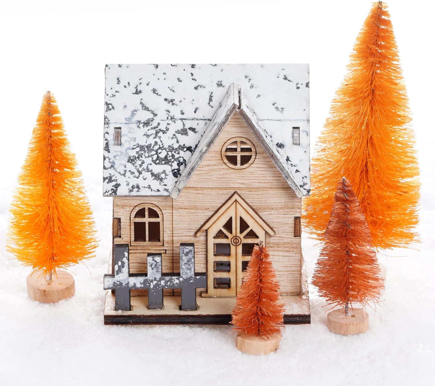 Yookat 40 mini árboles de Navidad artificiales de pino con base de madera, árboles de sisal para botellas, árboles de cepillo de colores surtidos