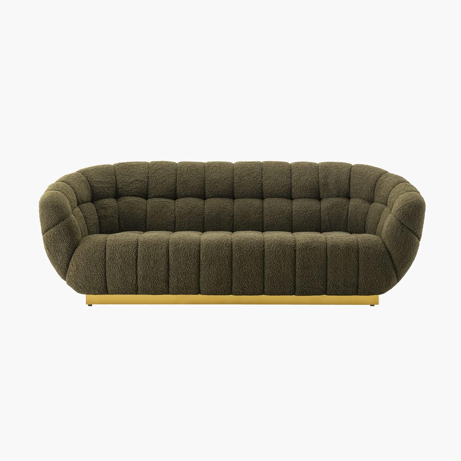 Acanva Sofá de sala de estar similar a la lana, estilo moderno de mediados de siglo con rendimiento de conchas marinas y base de metal, decoración