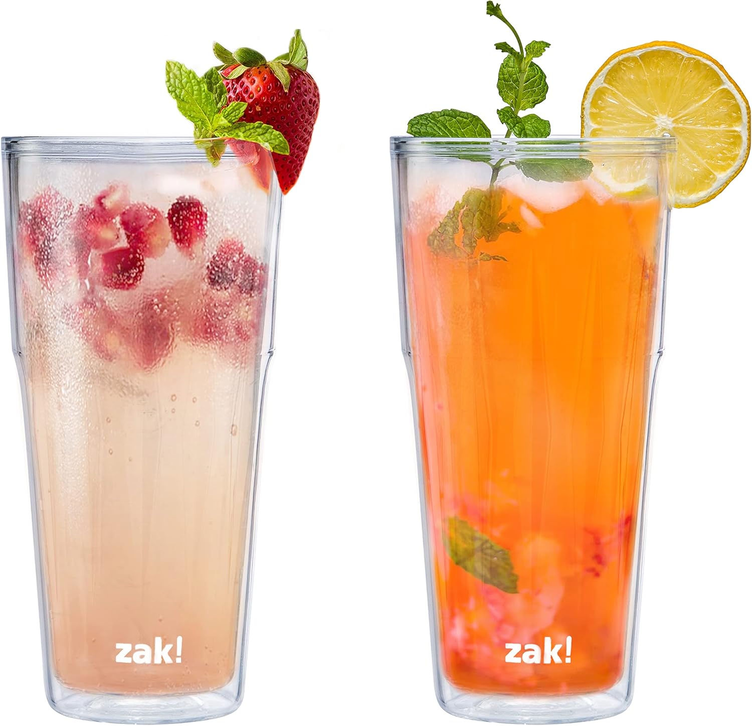 Zak Designs Juego de 2 vasos de plástico aislado de 25 onzas, con construcción de doble pared, fabricado con material duradero y sin BPA para