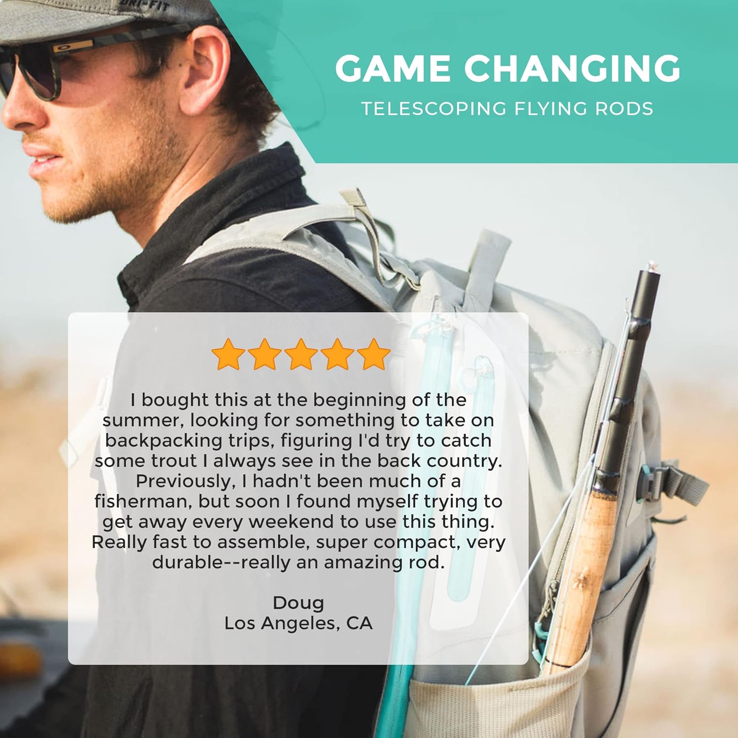 REYR Gear – First CAST – Caña de mosca telescópica, caña de mosca y carrete de viaje, equipo de pesca con mosca portátil para viajes y mochileros,