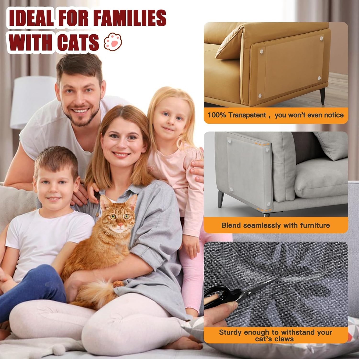 JuneHeart – Protector de muebles contra arañazos para gatos, paquete de 14 protectores de sofá para gatos de tamaños grandes con 60 pines,