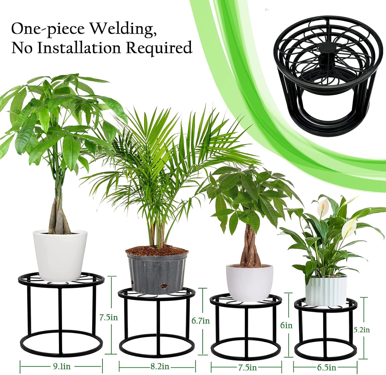 Soportes de metal para plantas para interiores y exteriores, paquete de 4 soportes para macetas para múltiples plantas, resistentes a la corrosión,