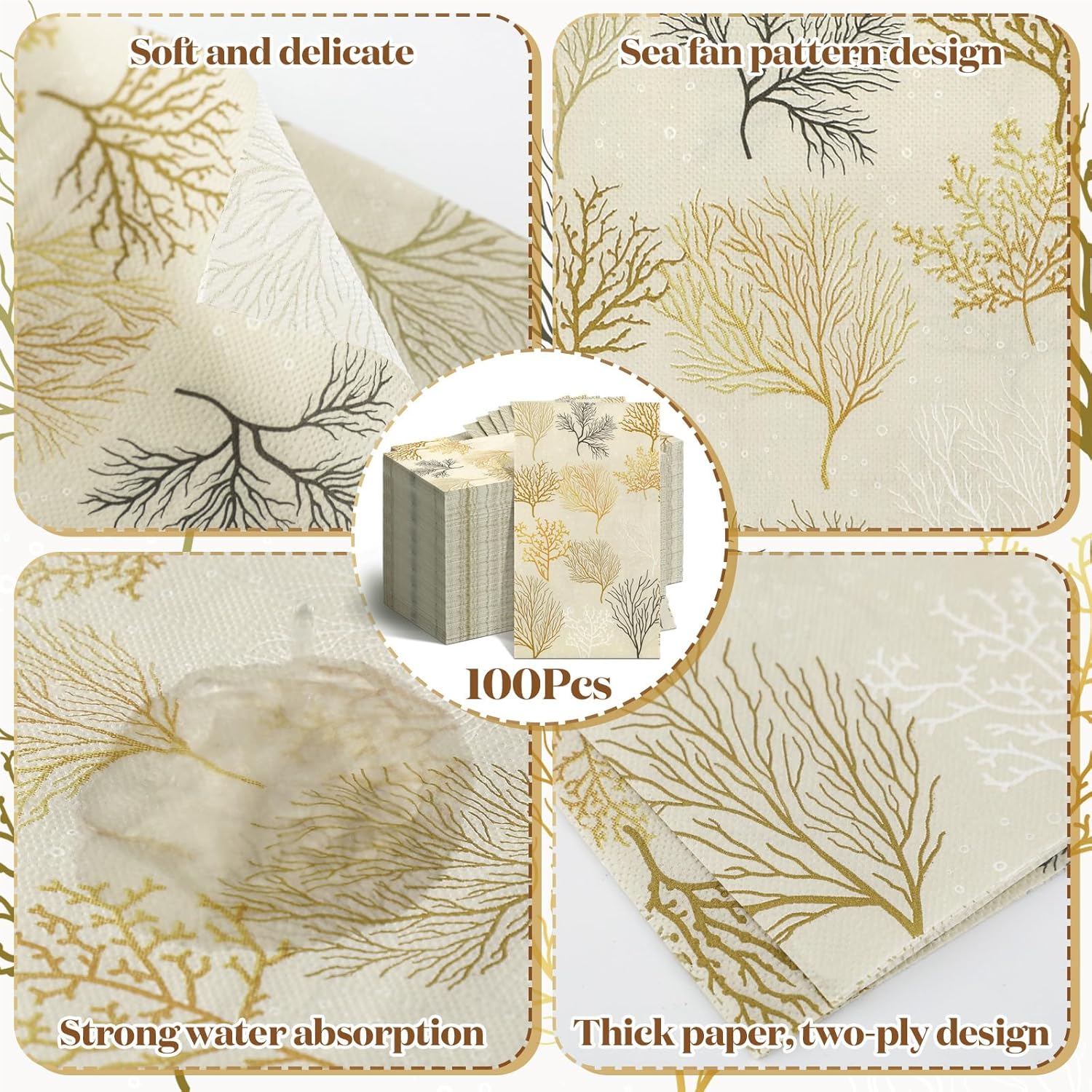 Geyoga 100 servilletas de 2 capas con temática coral para invitados con temática de océano, playa, desechables, servilletas de papel decorativas