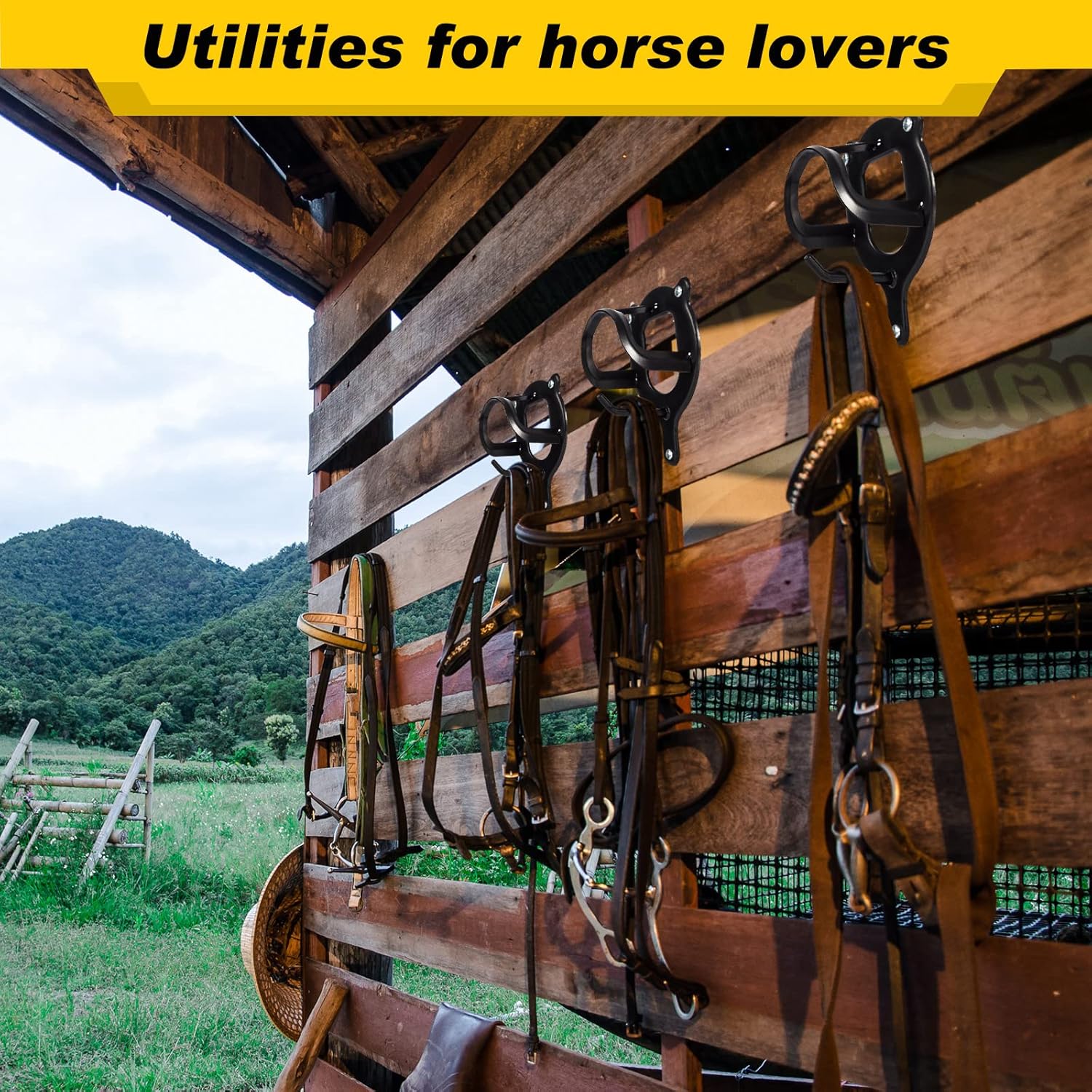Soporte de brida de caballo, 36 unidades, ganchos de metal para bridas, soporte de brida para caballo, soporte de brida con tubos y tornillos,