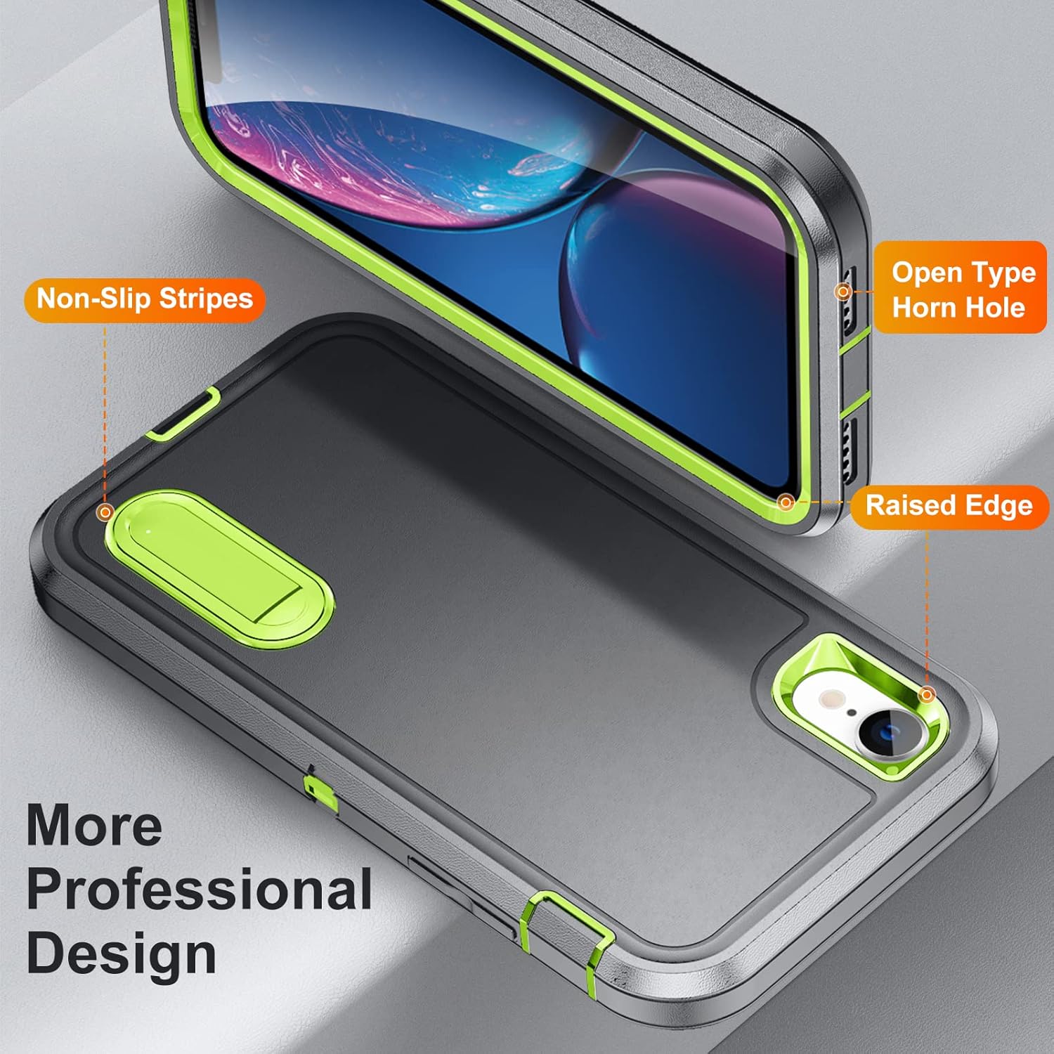 AWZHYDT Funda para iPhone XR, iPhone XR con soporte integrado, a prueba de golpes, polvo y caídas, protección de grado militar para Apple iPhone XR