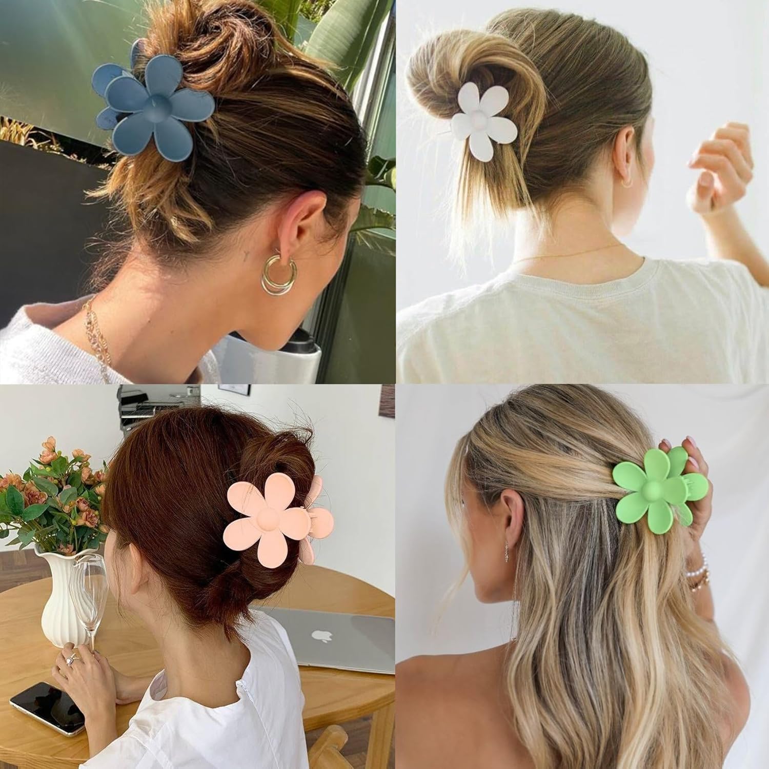 12 pinzas de flores para el cabello para mujeres y niñas, pinzas grandes con fuerte sujeción para cabello grueso y fino, 12 colores morandi mate