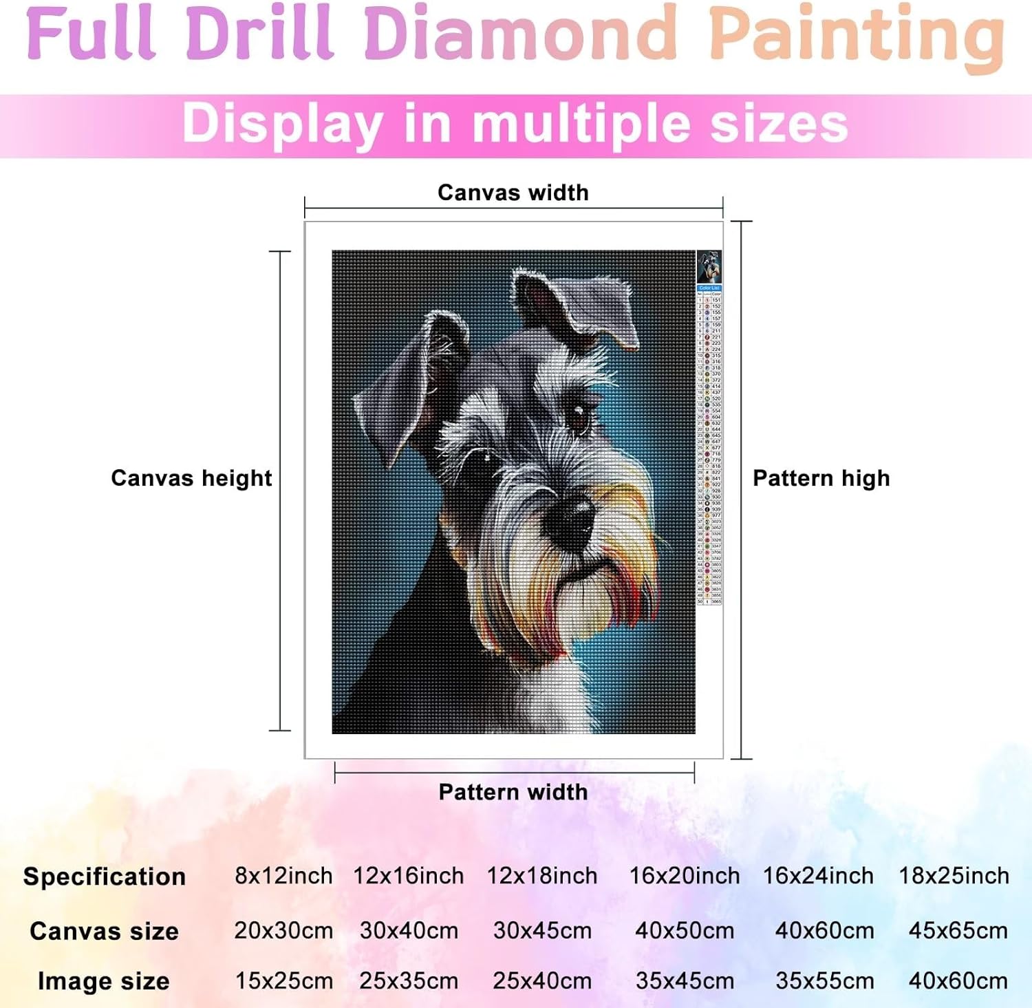 Pintura de diamantes para adultos, pintura de perro Schnauzer, arte de diamantes con accesorios y herramientas, manualidades de decoración de pared,