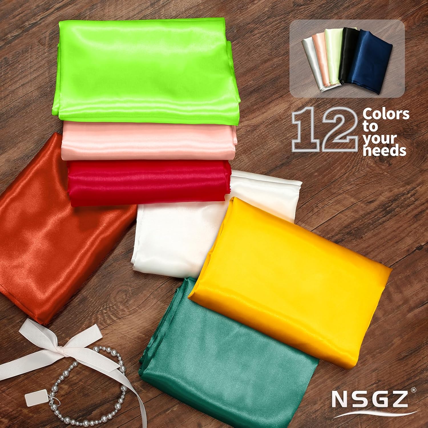 NSGZ The Yard – Tela de satén azul marino de 10 yardas y 60 pulgadas de ancho, tela de satén sólido para novia, boda, vestido, manualidades,