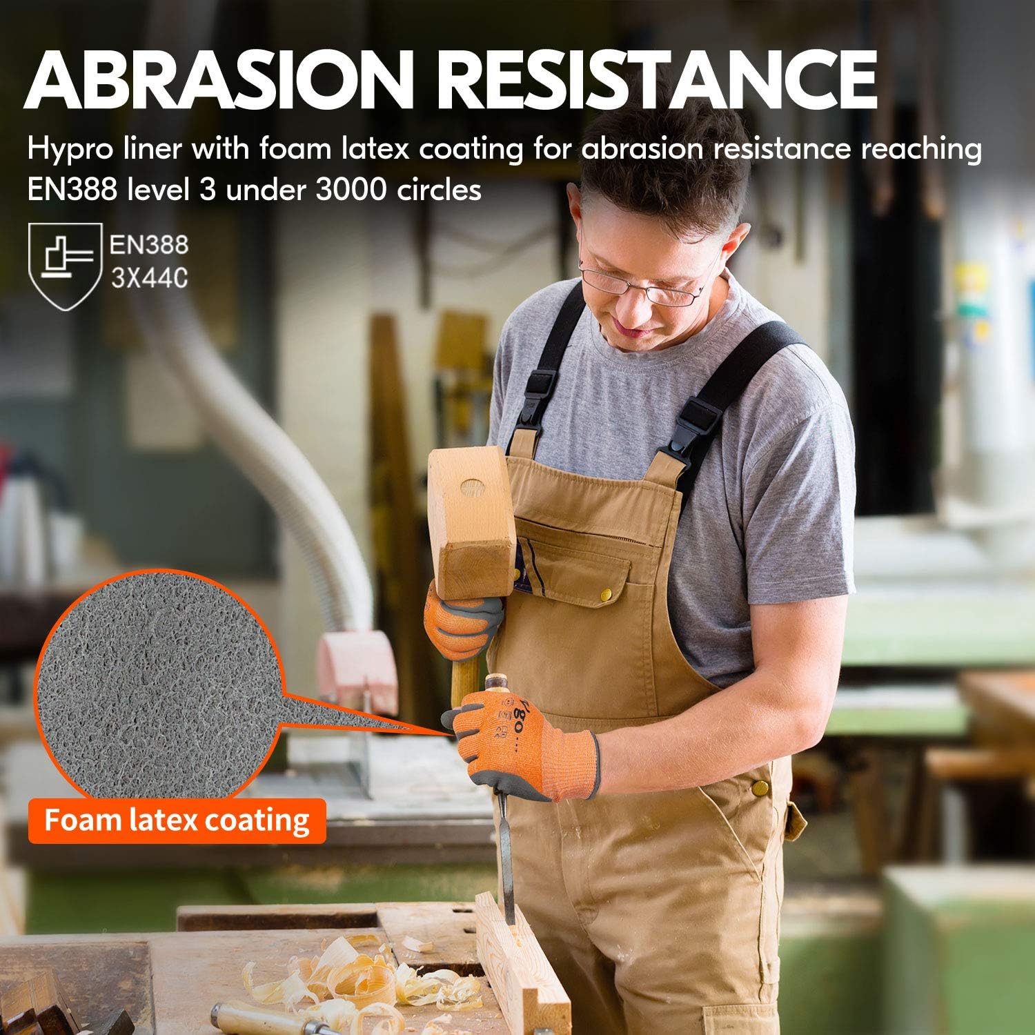 Vgo… 1 par de guantes resistentes a cortes ANSI A3, protección de manos, revestimiento de goma de látex para jardinería y trabajo (talla M,