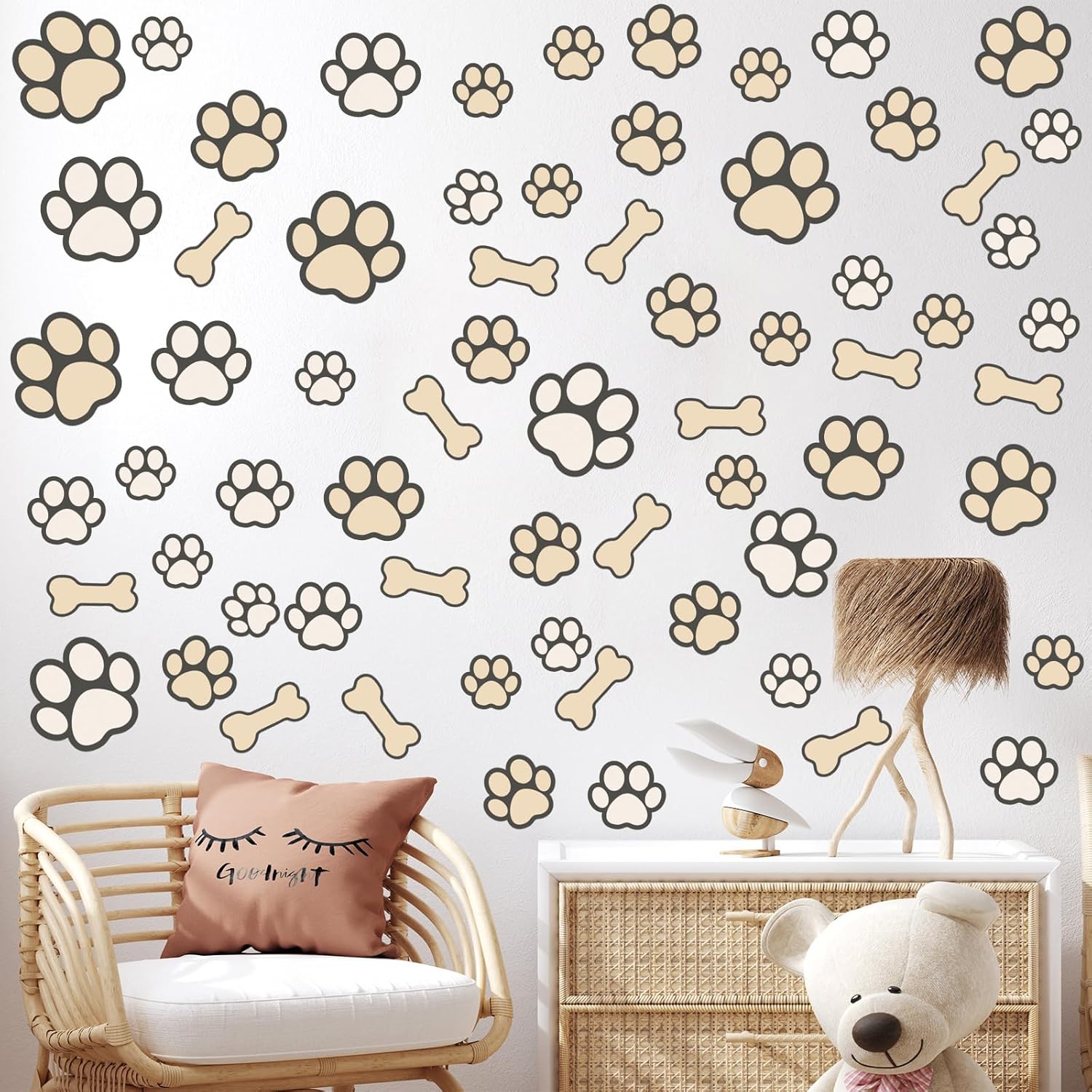 127 calcomanías con estampado de patas de perro, que brillan en la oscuridad, calcomanías de pared con estampado de patas de perro, calcomanías de