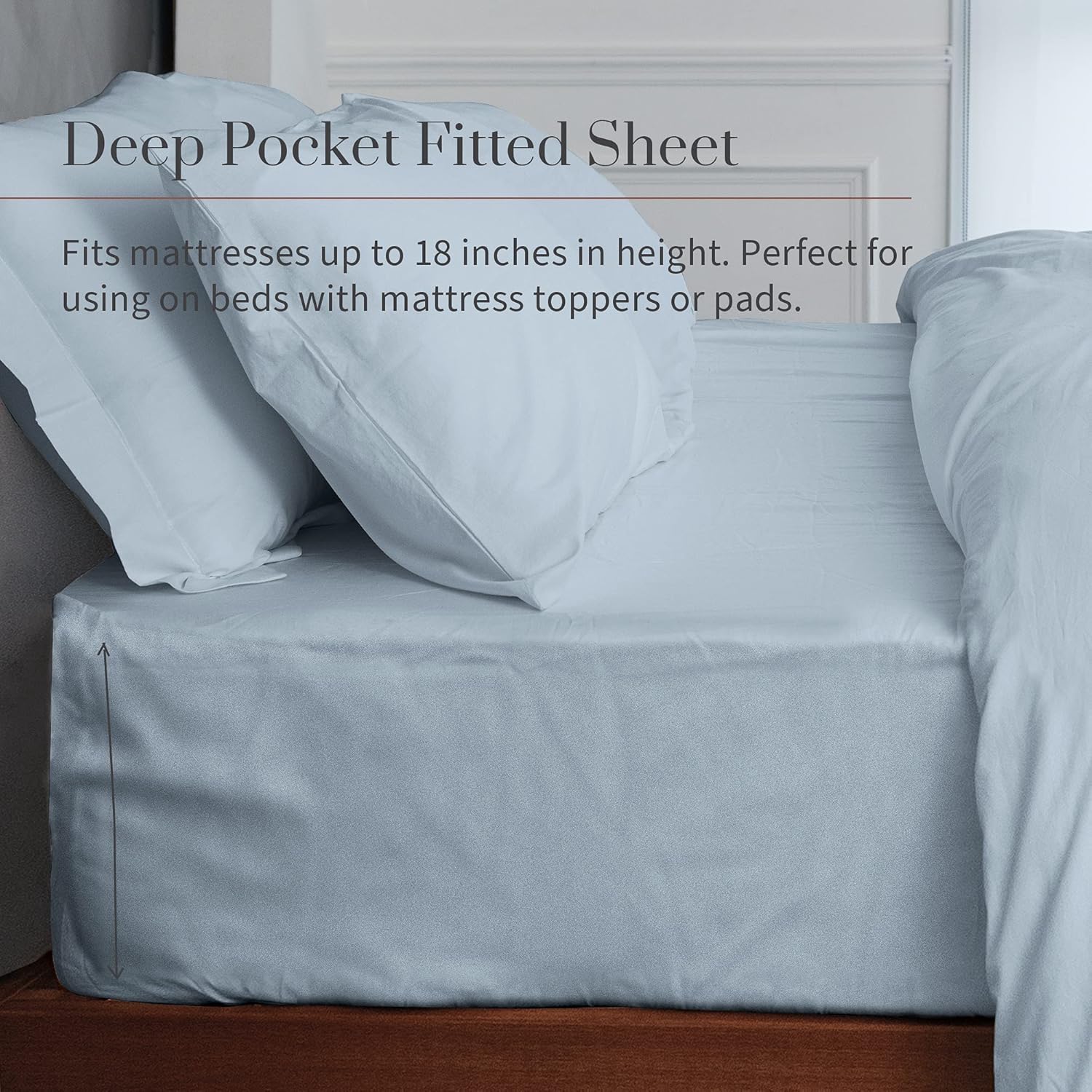 Everspread 100% Cotton Bed Sheets. Full Size – Light Blue. 4 Piece Sheet Set. Soft Washed Percale. Natural Long Staple Cotton. Cool & Breathable