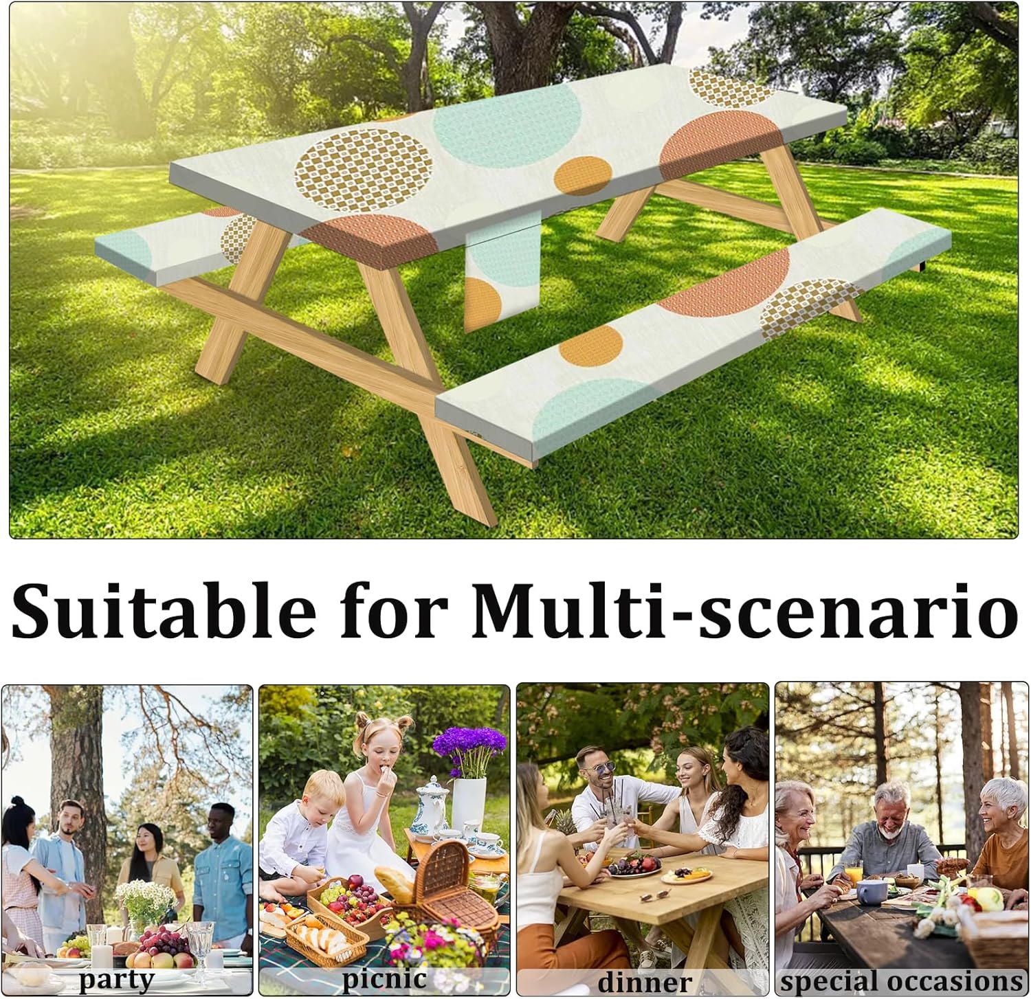 opstellen Mantel de picnic con fundas de banco de 72 x 30 pulgadas, elástico impermeable, mantel de camping para mesas rectangulares, fundas de mesa