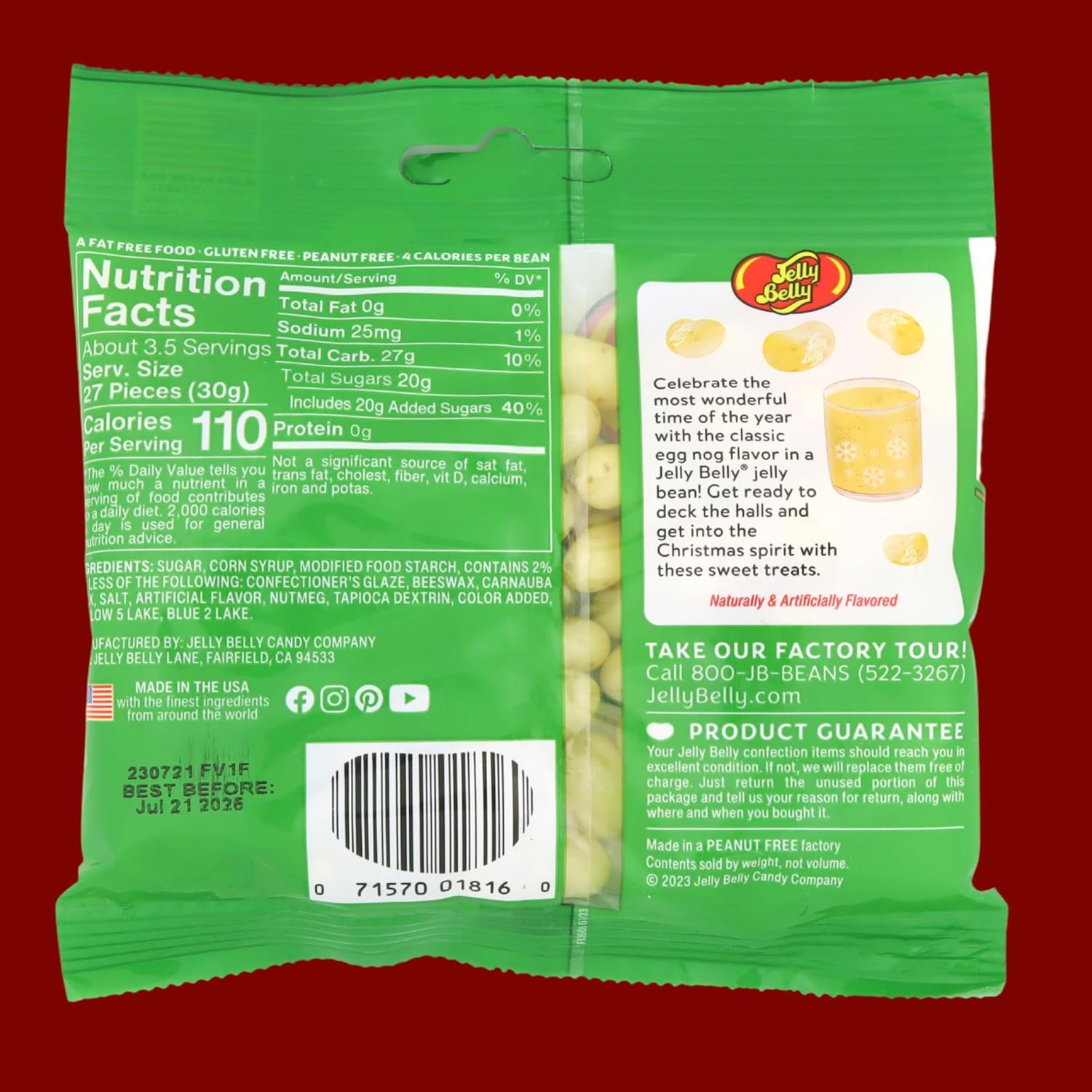 Frijoles de gelatina con sabor a ponche de huevo, edición limitada, dulces navideños para rellenar calcetines, 3.5 onzas (paquete de 3)