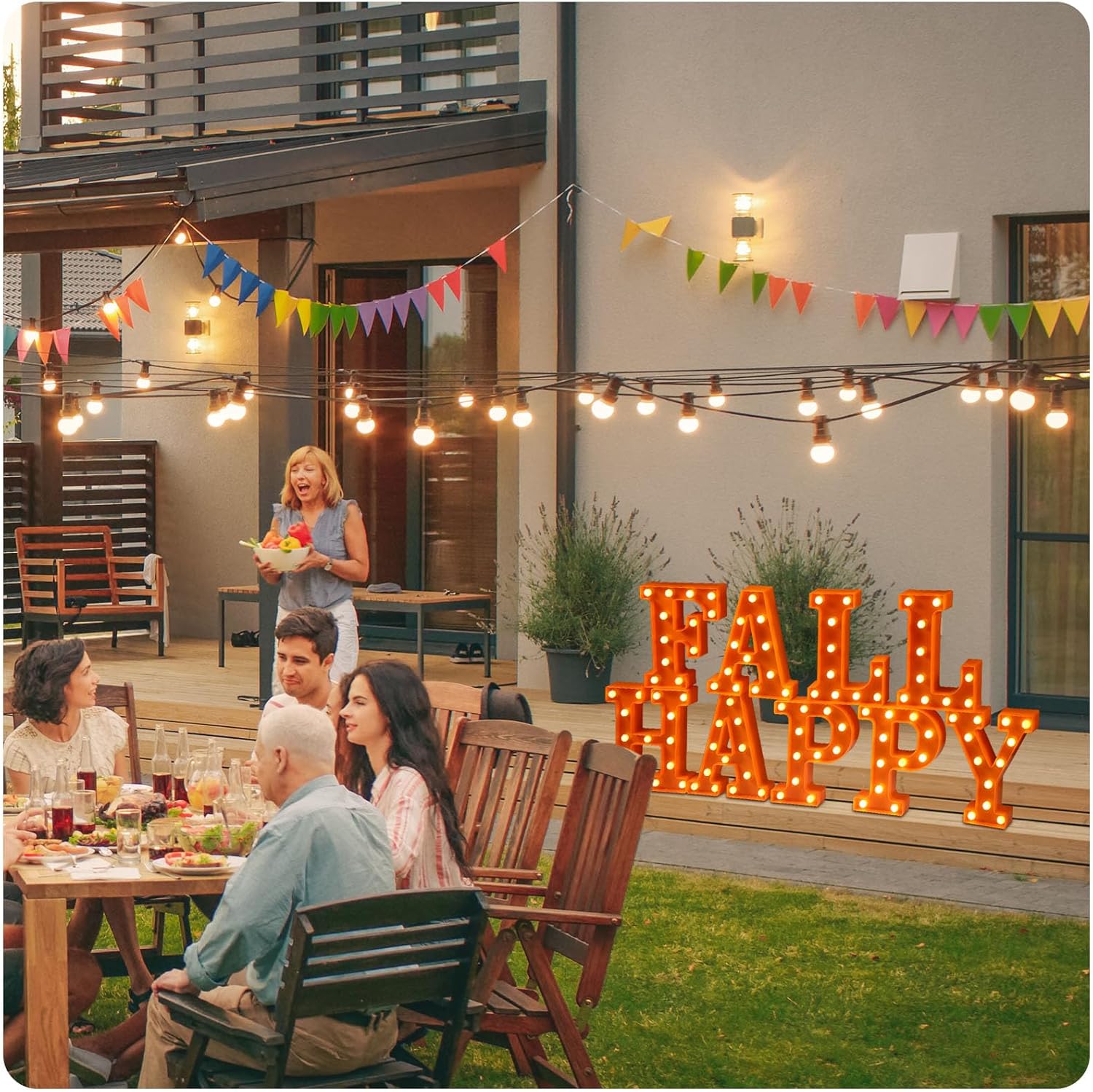 Fabbay 9 letras LED de marquesina con texto en inglés Happy Fall para decoración de otoño, letras iluminadas, letras LED de otoño, alfabeto para el