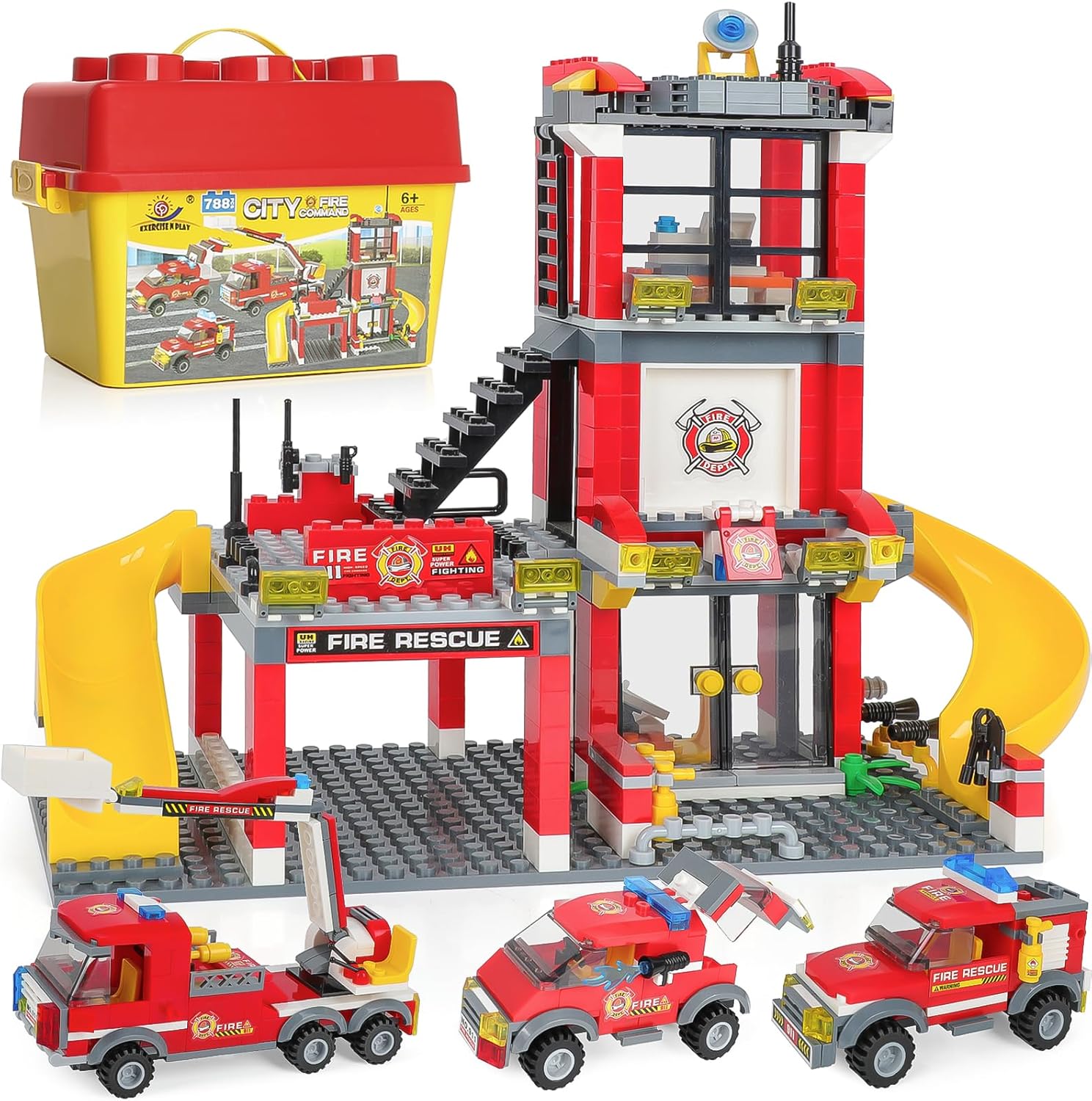 Kit de construcción de estación de bomberos de ciudad, bloques de construcción urbana con camión de bomberos, juego de juguetes de rescate de