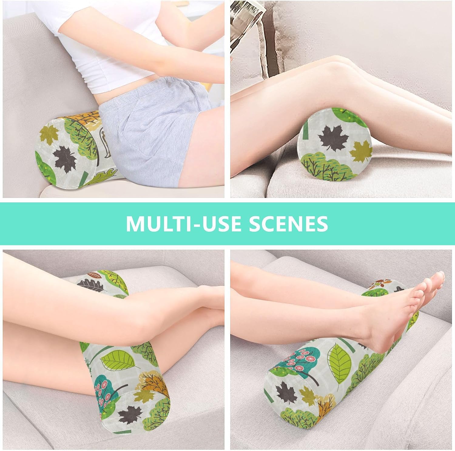 KLL Autumn Tree Bird Squirrel Bolster Pillow Insert Neck Roll Pillows for Sleeping Small Round Pillow Insert Cylinder Pillow Neckroll Decorative