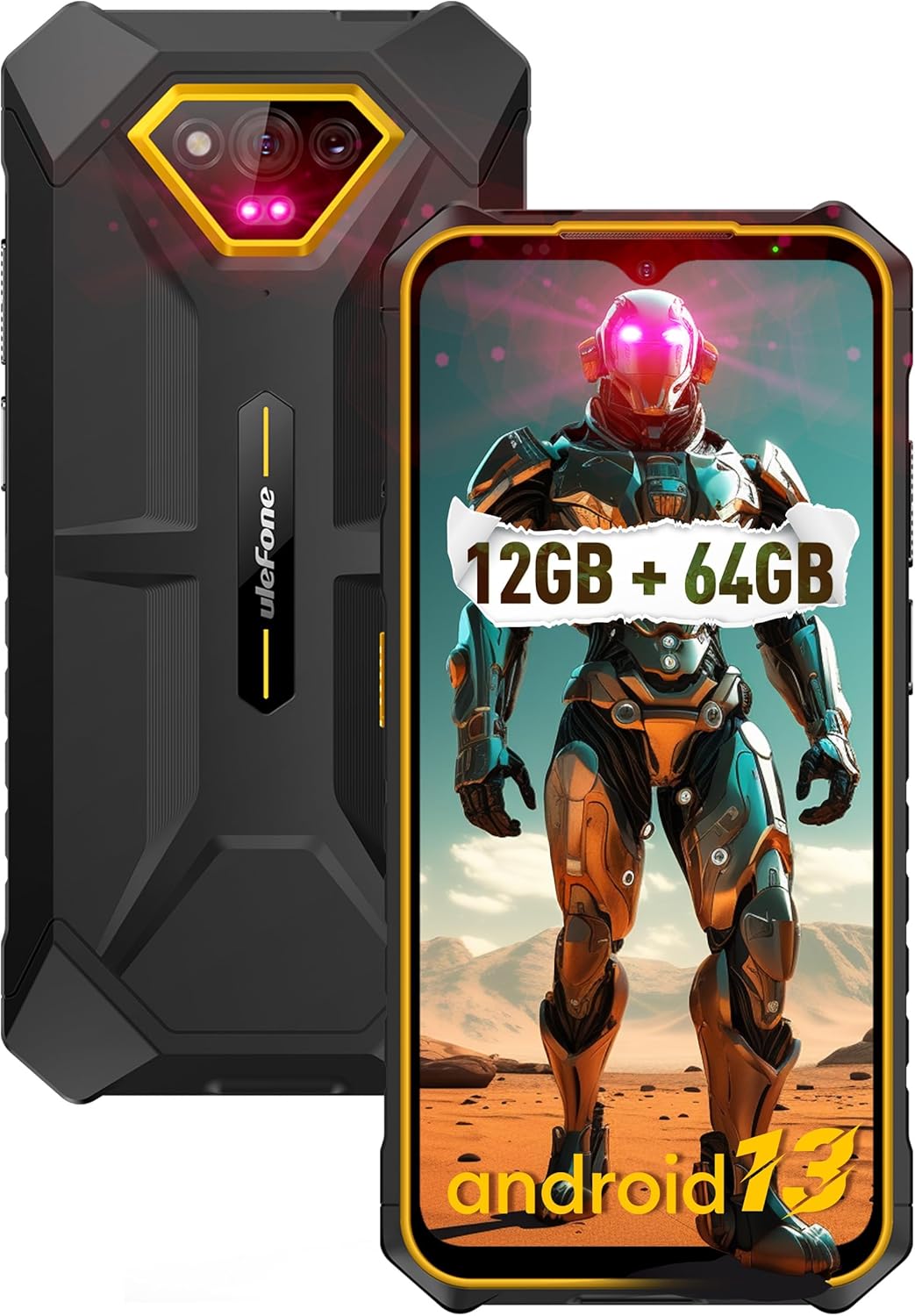 Ulefone Armor X13 – Teléfono inteligente resistente, cámara de visión nocturna de 50 MP+24 MP, octa-core 12 GB RAM 64 GB ROM, pantalla de 6.52