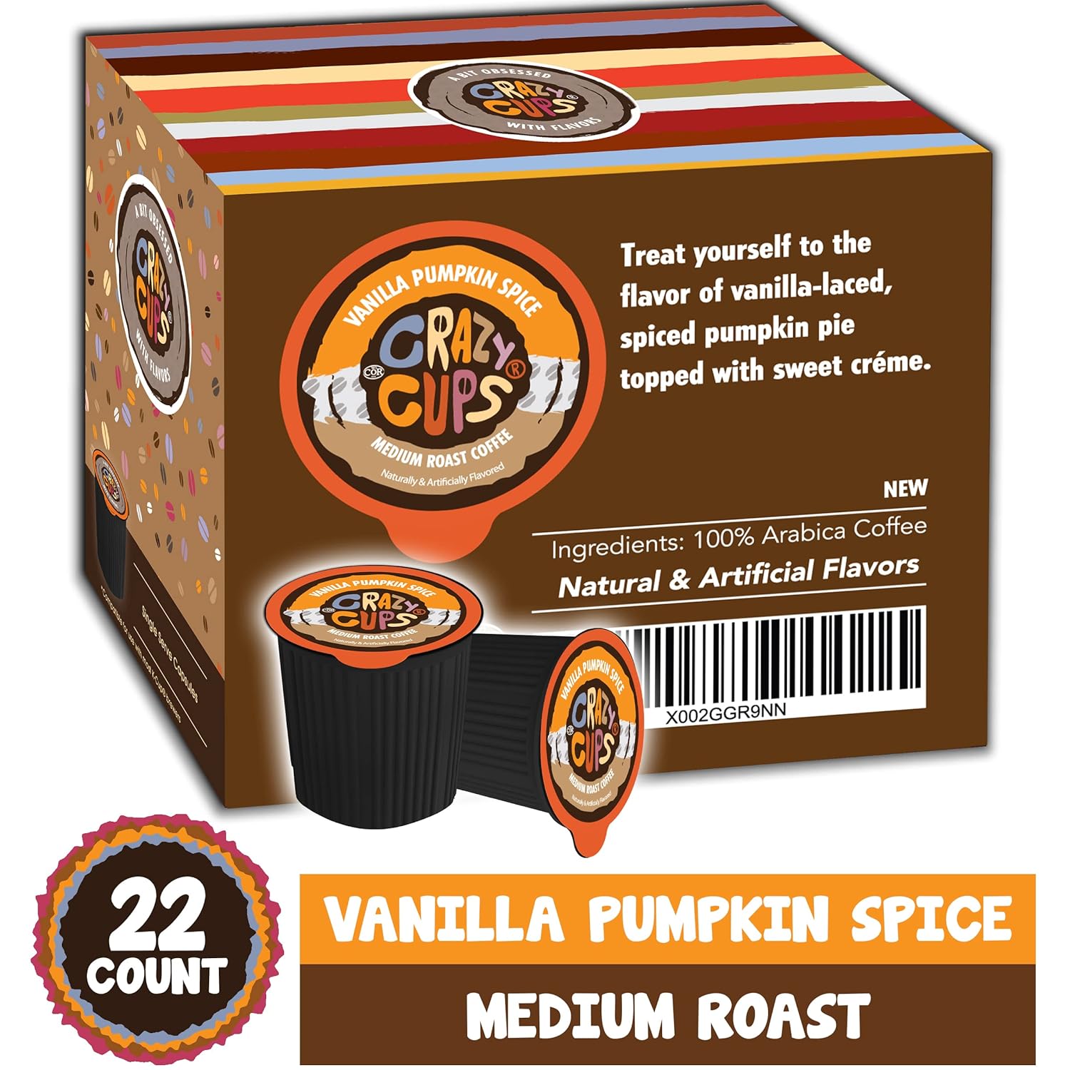 Crazy Cups Cápsulas de café saborizadas, café de especias de vainilla y calabaza, café de una sola porción para máquinas Keurig K Cup, café caliente