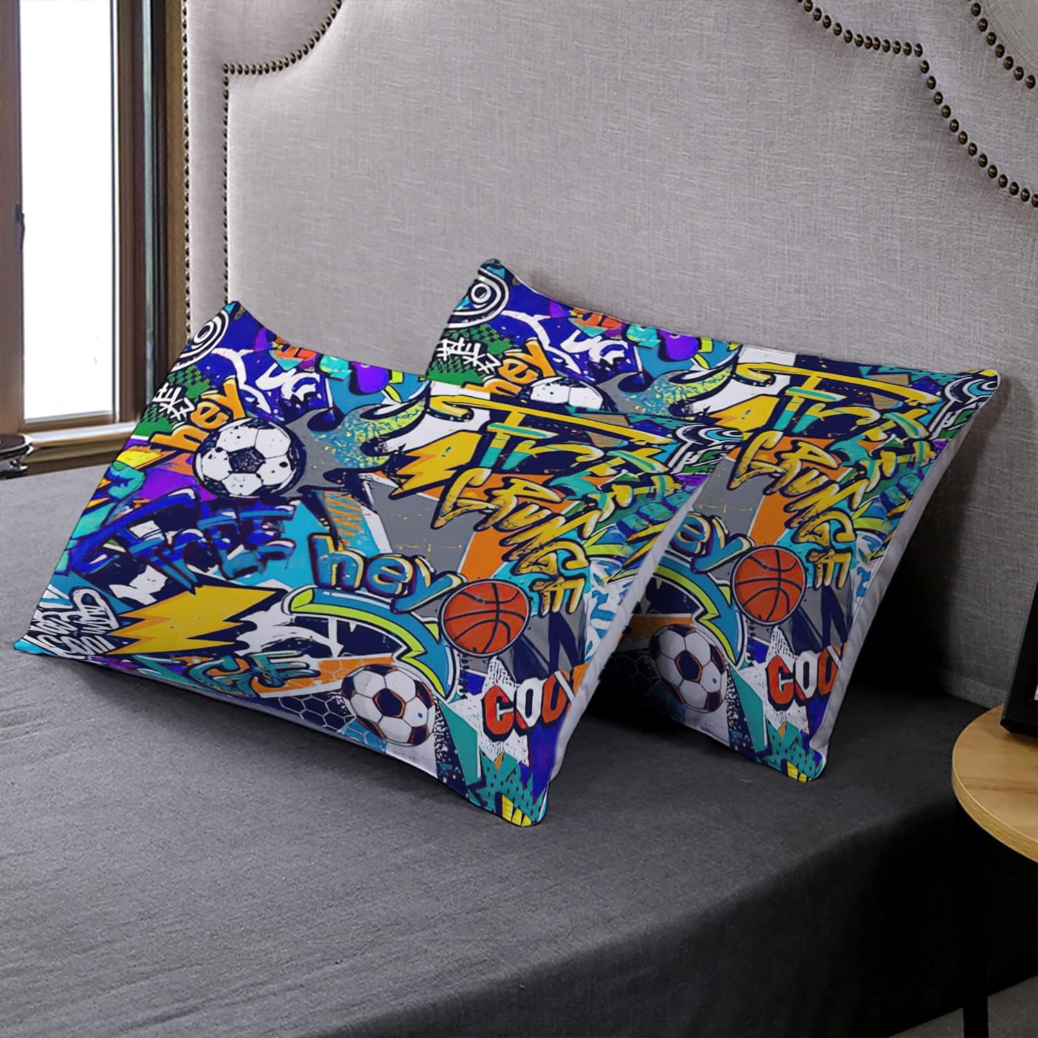 AILONEN Juego de ropa de cama de fútbol para adolescentes, juego de funda de edredón deportiva, juego de ropa de cama con temática de baloncesto,