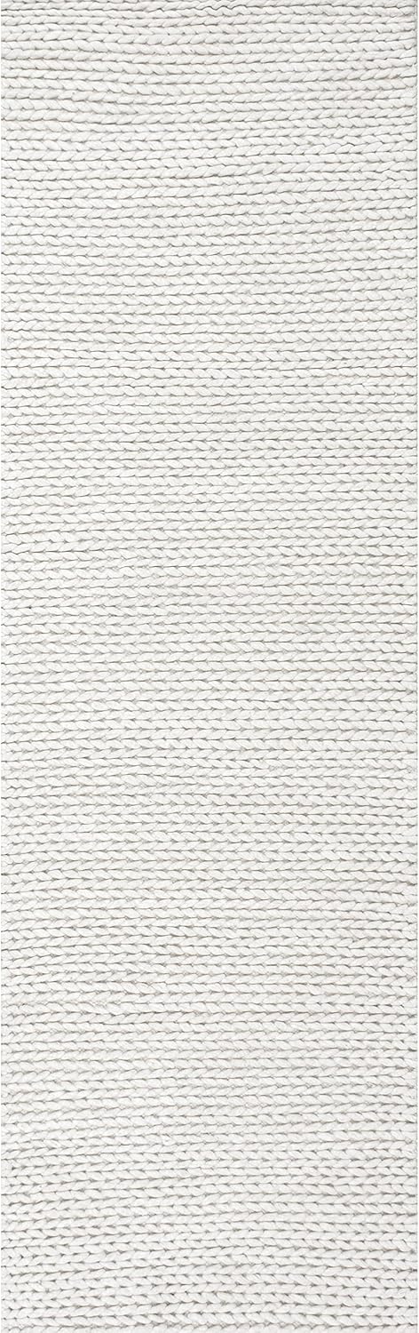 nuLOOM Penelope – Alfombra de área de lana trenzada de 2 pies 6 pulgadas x 10 pies, color blanco crudo