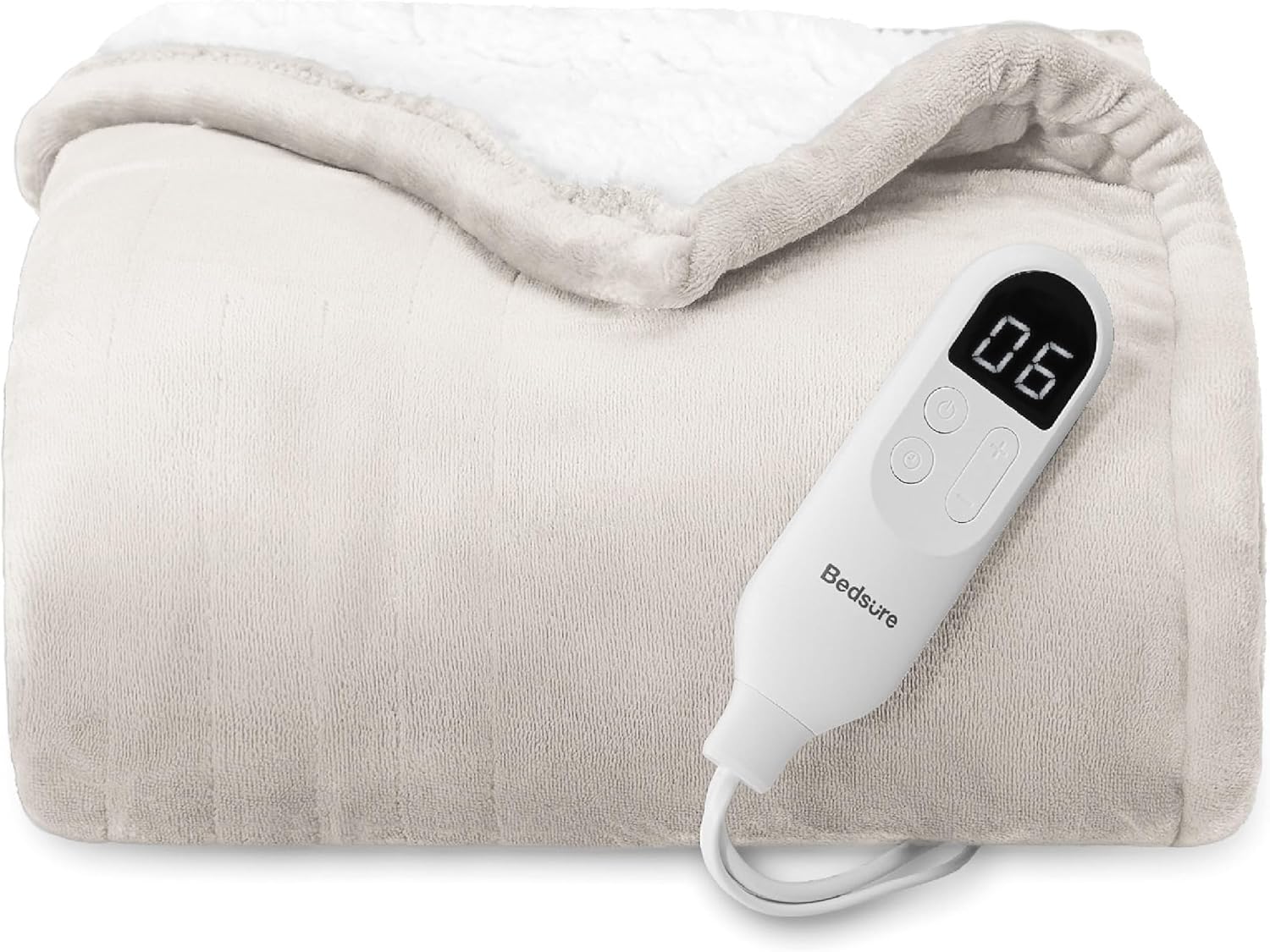 Bedsure Manta térmica eléctrica, manta eléctrica de franela suave, manta térmica con 4 ajustes de tiempo, 6 ajustes de calor y temporizador de 3