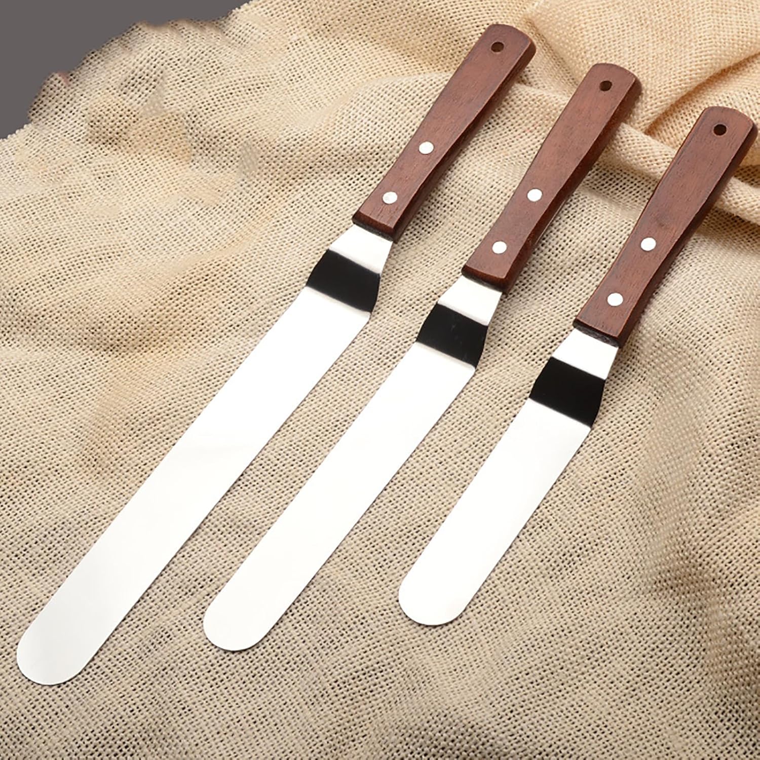 Espátula de glaseado compensada, juego de espátulas en ángulo para tartas con cuchillas de 6, 8, 10 pulgadas, espátulas para glasear para decoración