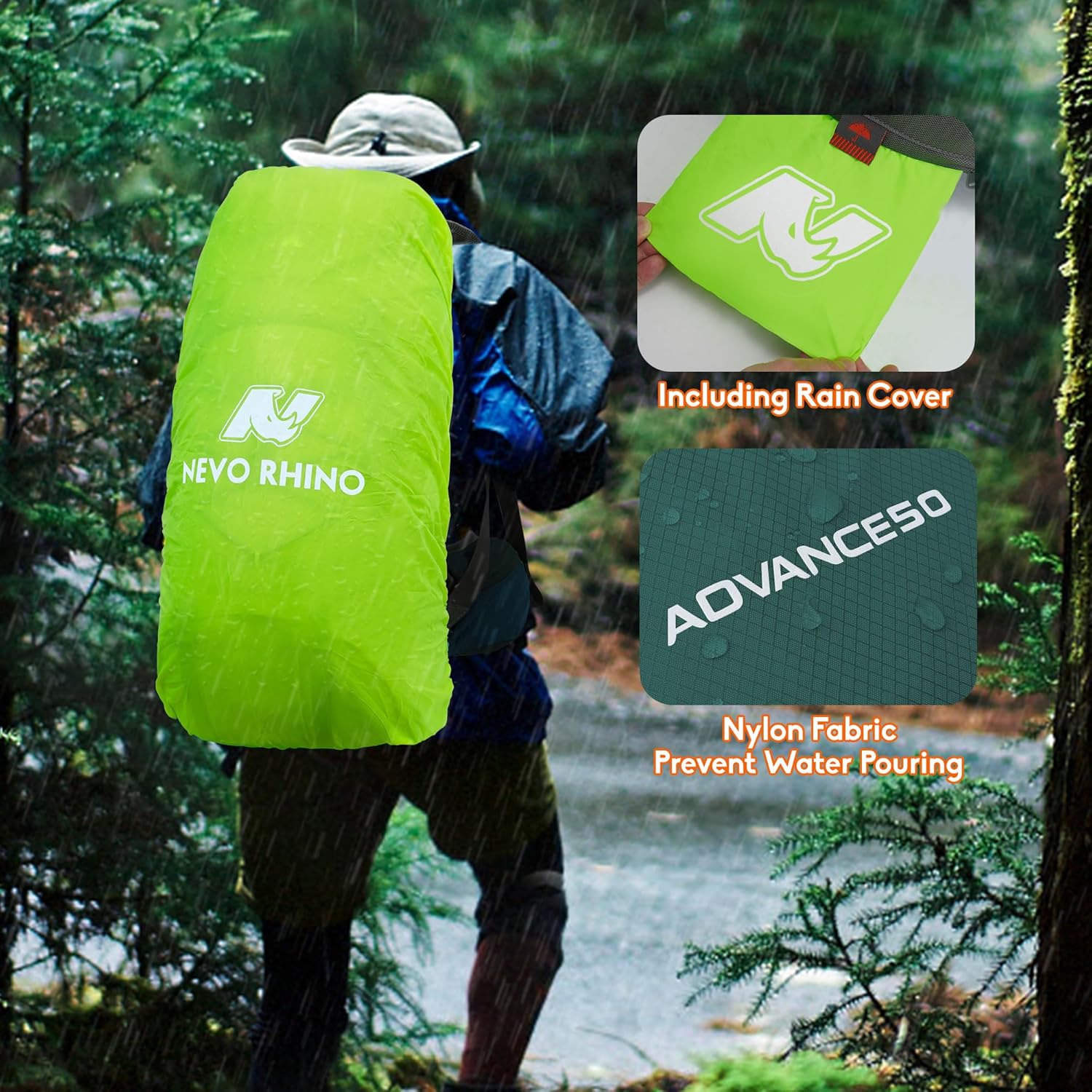 Mochila de senderismo impermeable de 50 l60 l, mochila de camping con cubierta de lluvia, mochila de alto rendimiento para senderismo, viajes,