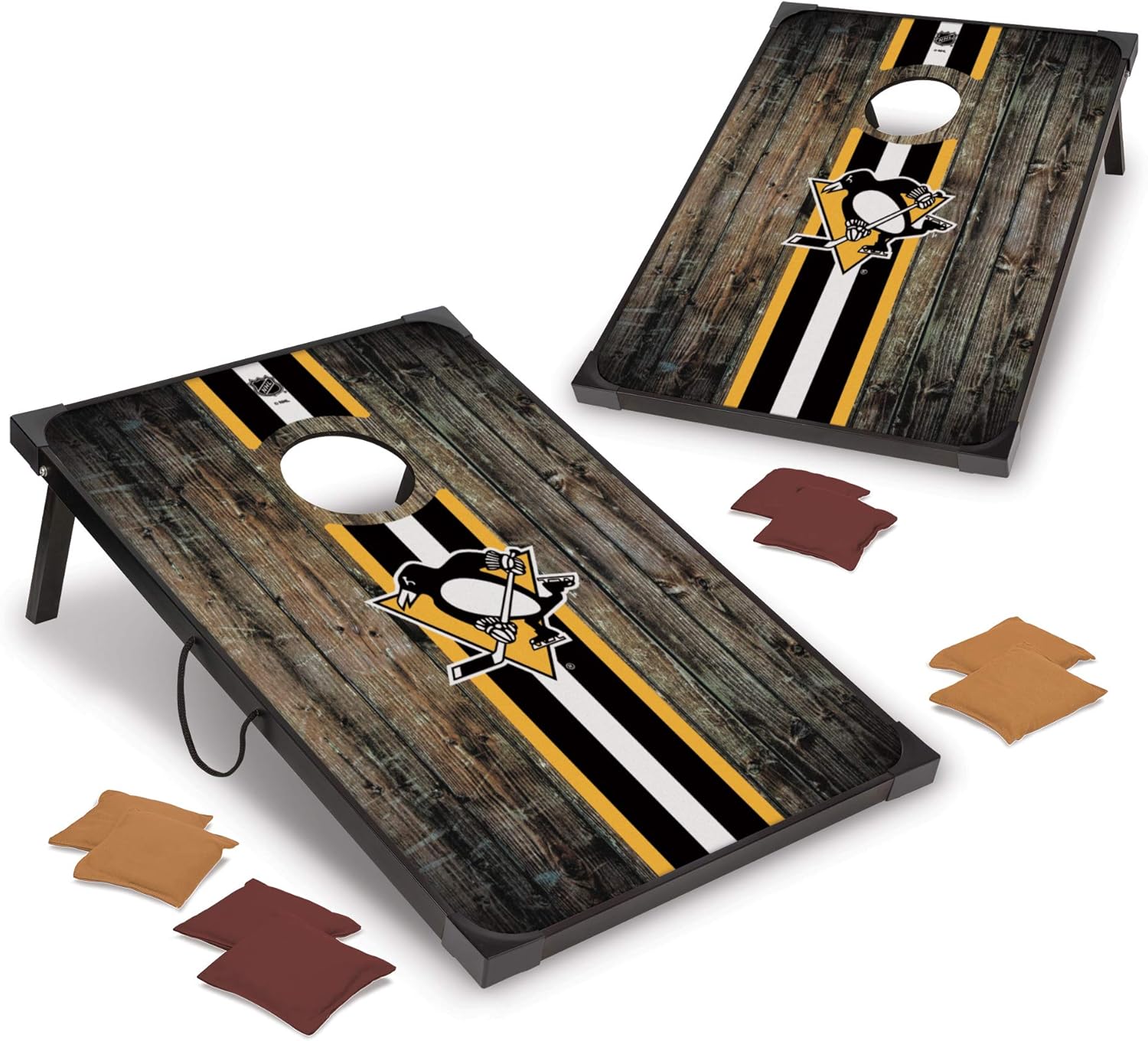 NHL Pro Hockey sobre hielo 2′ x 3′ MDF madera Deluxe Cornhole Set por Wild Sports, viene con 8 pufs  perfecto para portón trasero, al aire libre,