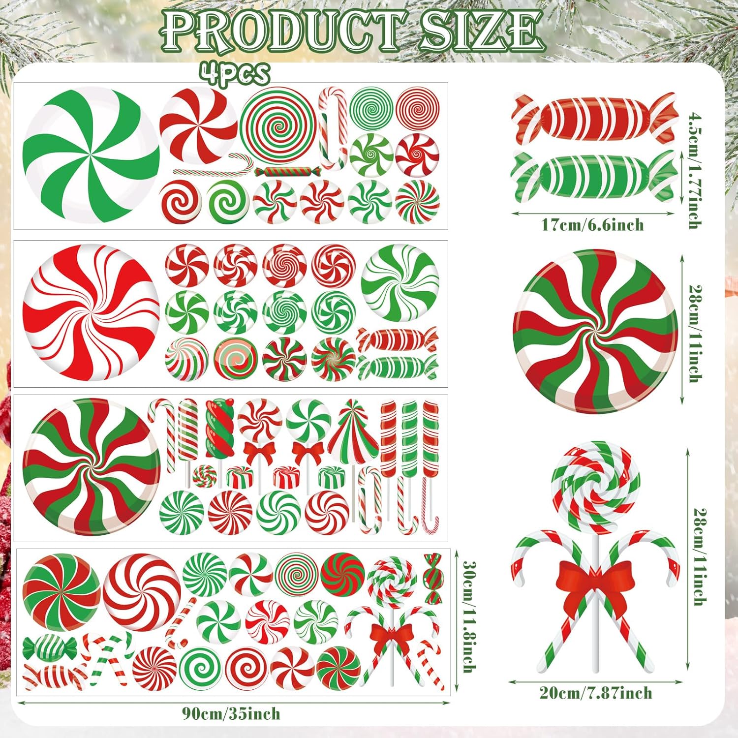 4 hojas de calcomanías de pared de Navidad, calcomanías de decoración de Navidad, decoraciones de Navidad extraíbles, decoración interior del hogar