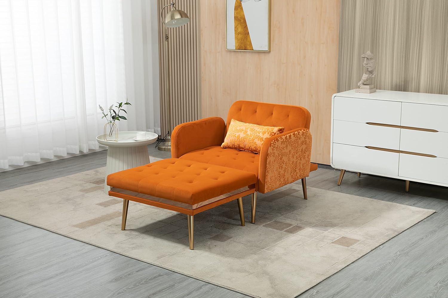Sillón tumbona 2 en 1, silla convertible de terciopelo con 3 ángulos reclinables, sofá interior con otomana y una elegante almohada, silla