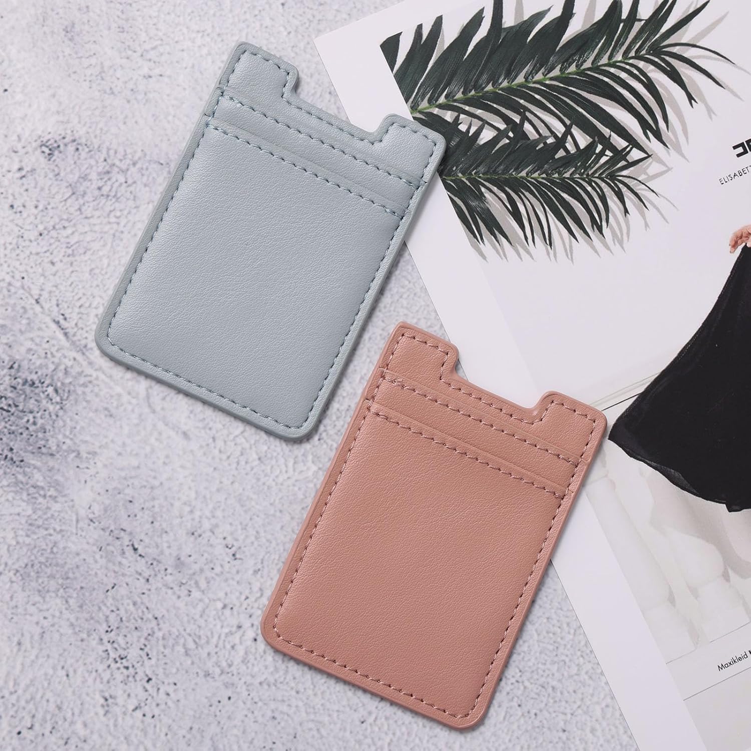 Cartera para teléfono adhesiva, paquete de 2 tarjeteros para la parte posterior de la funda del teléfono, soporte de cuero para tarjetas de crédito