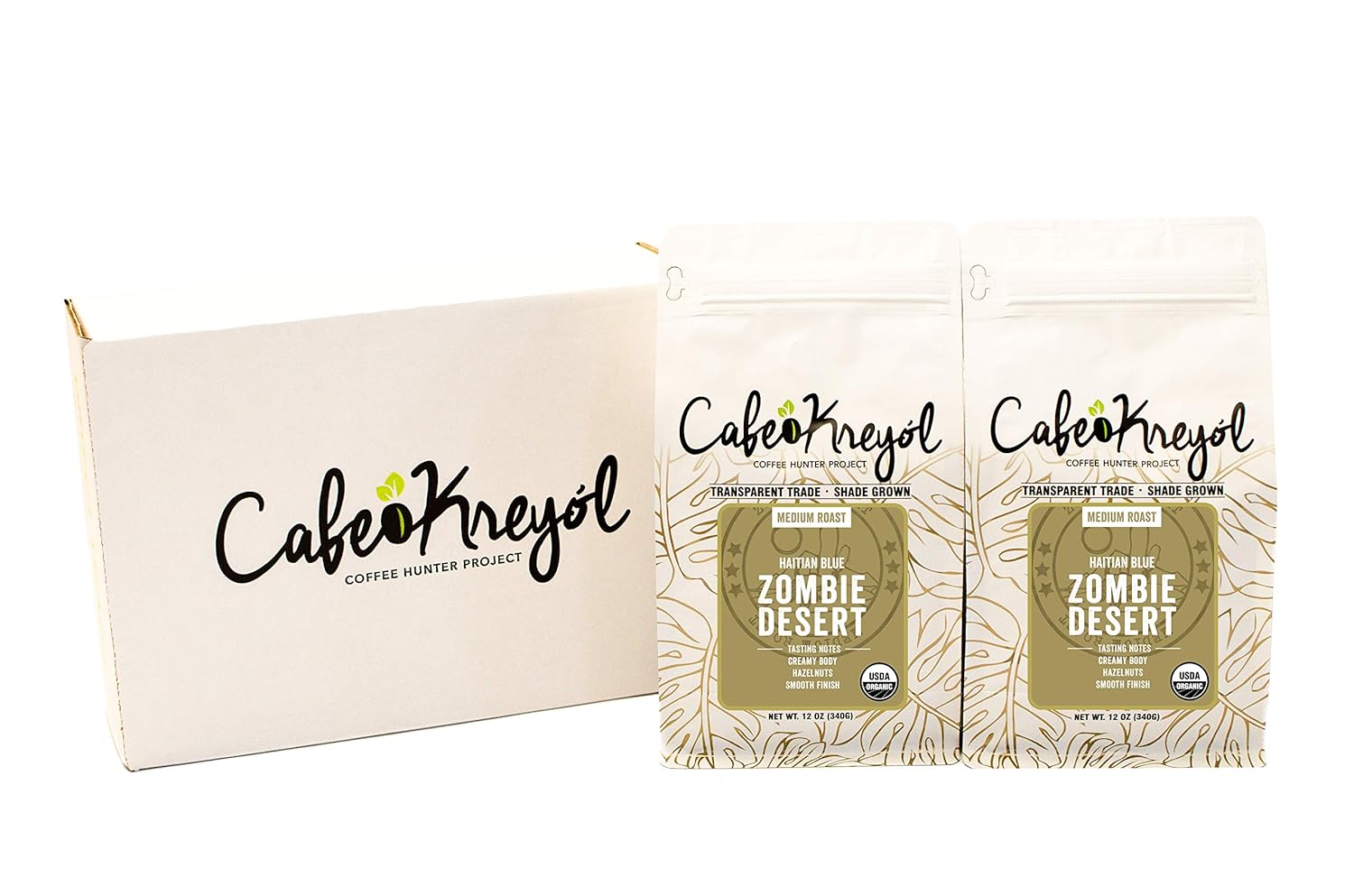 Cafe Kreyol Organic Zombie Desert  12 onzas  Café de tostado medio azul haitiano  Grano entero  Baja acidez, cuerpo cremoso y avellanas con un