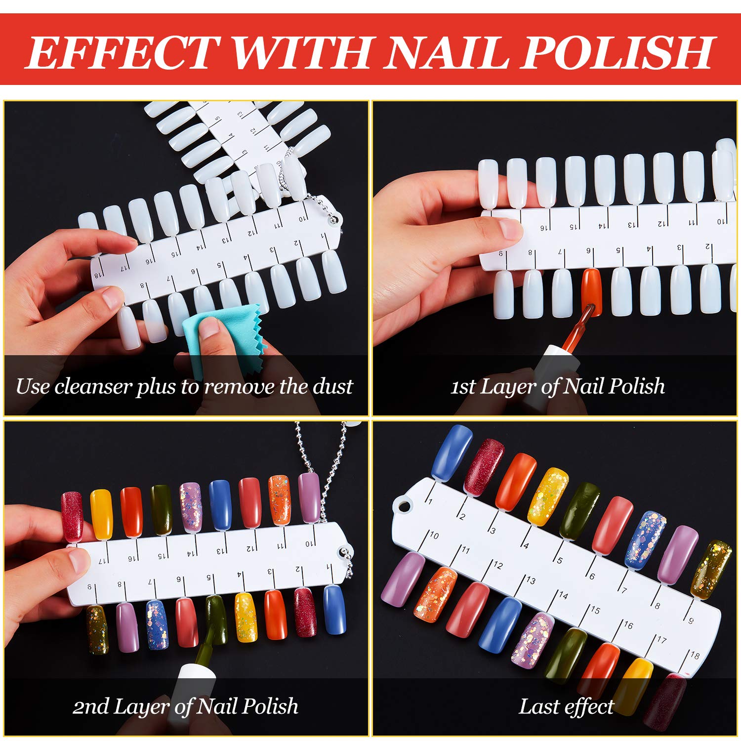 6 juegos de 216 puntas de doble capa de color de uñas tarjeta de visualización de plástico tablero de uñas de exhibición de uñas tablero de paleta