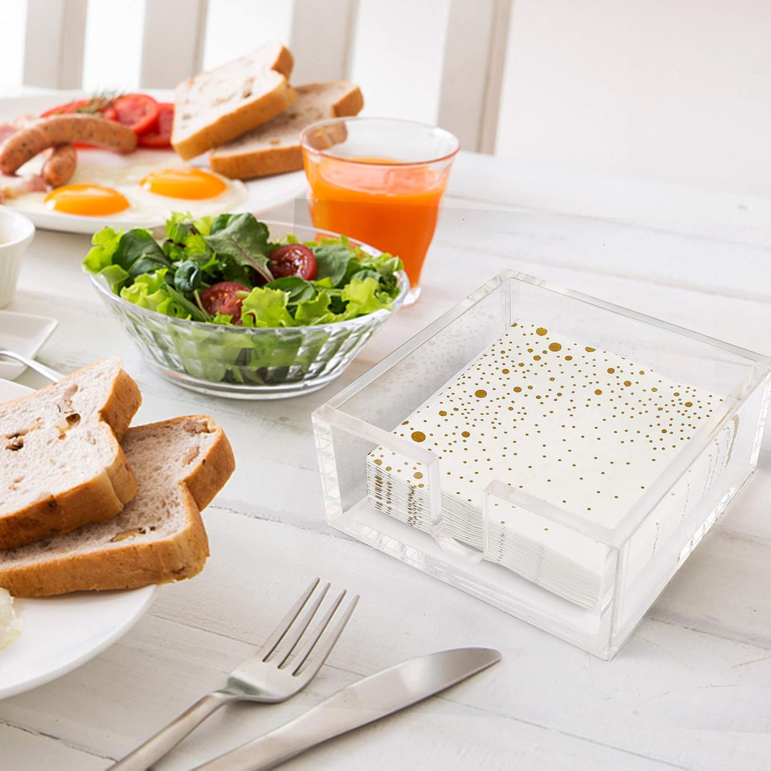 LotFancy Servilletero acrílico para servilletas de cóctel de 5 x 5 pulgadas, soporte de papel transparente para mesa, cocina, bar, fiesta,