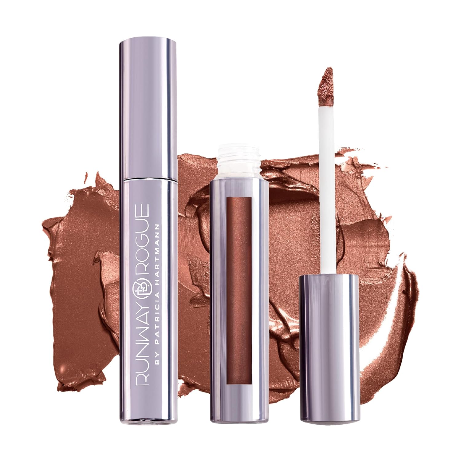 Runway Rogue Lápiz labial líquido Silk Glam, lápiz labial de bronce dorado esmerilado de larga duración, ‘Film Noir’