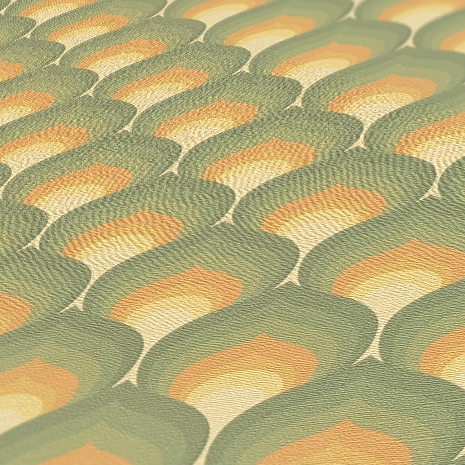 A.S. Création Papel pintado retro de los años 70 con gráfico vintage verde amarillo marrón beige papel pintado retro chic 1,297,181.8-27.9 ft x 0,53