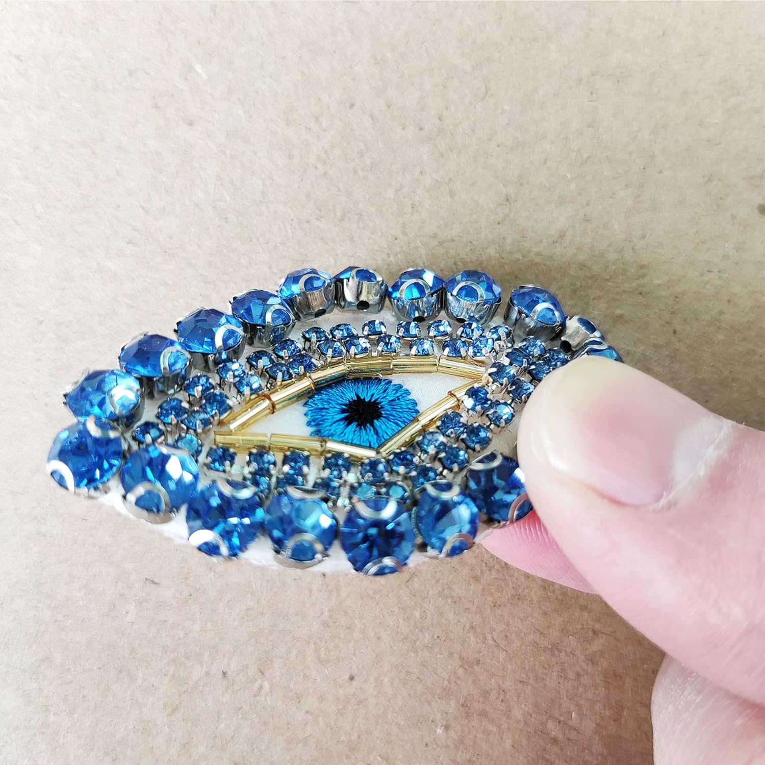 2 parches de diamantes de imitación azules con diamantes de imitación de ojo malvado, bonitos parches bordados para coser, apliques de bricolaje,