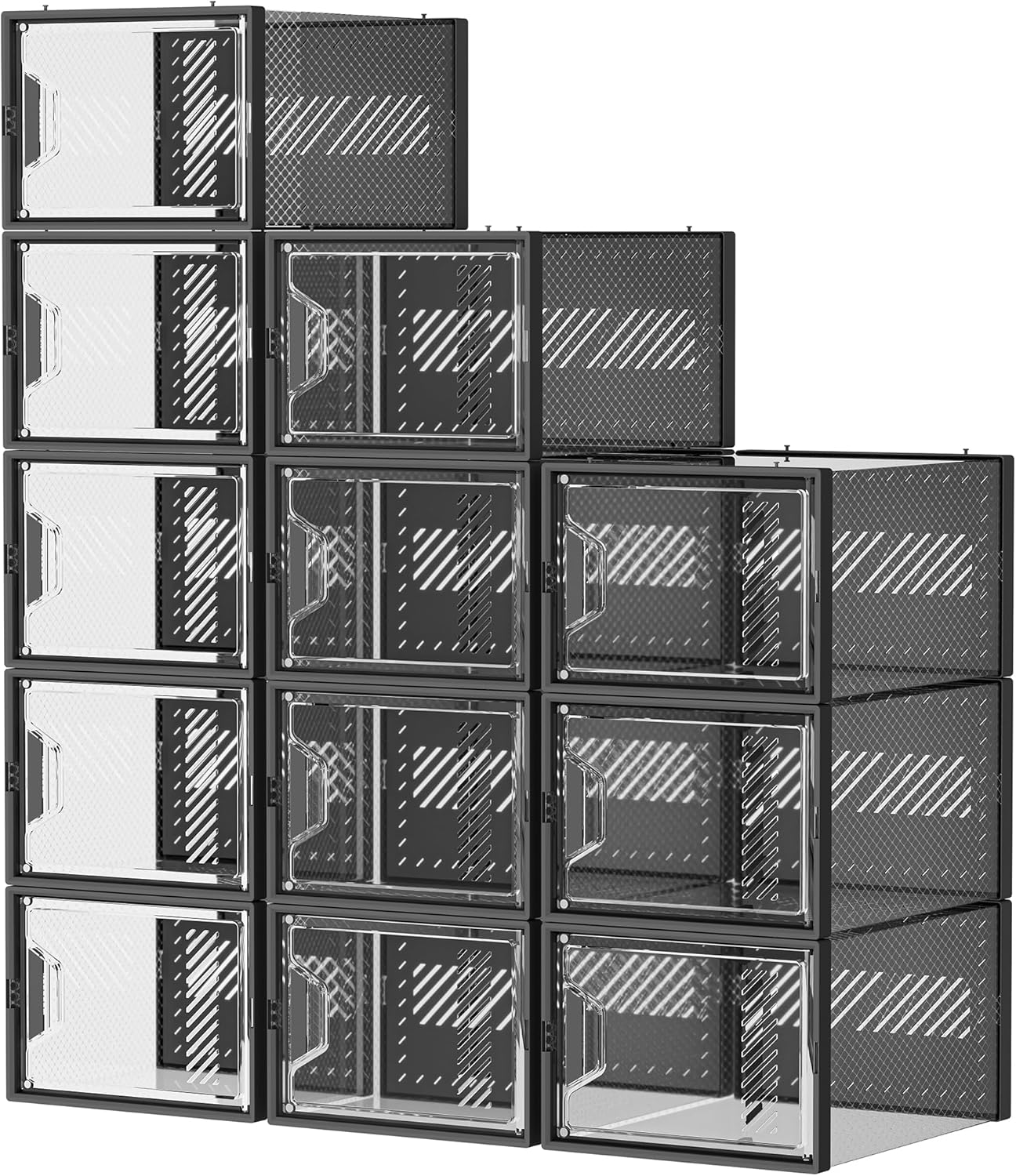 Almacenamiento de zapatos, paquete de 12 organizadores de zapatos grandes para armario, cajas de zapatos apilables de plástico transparente para