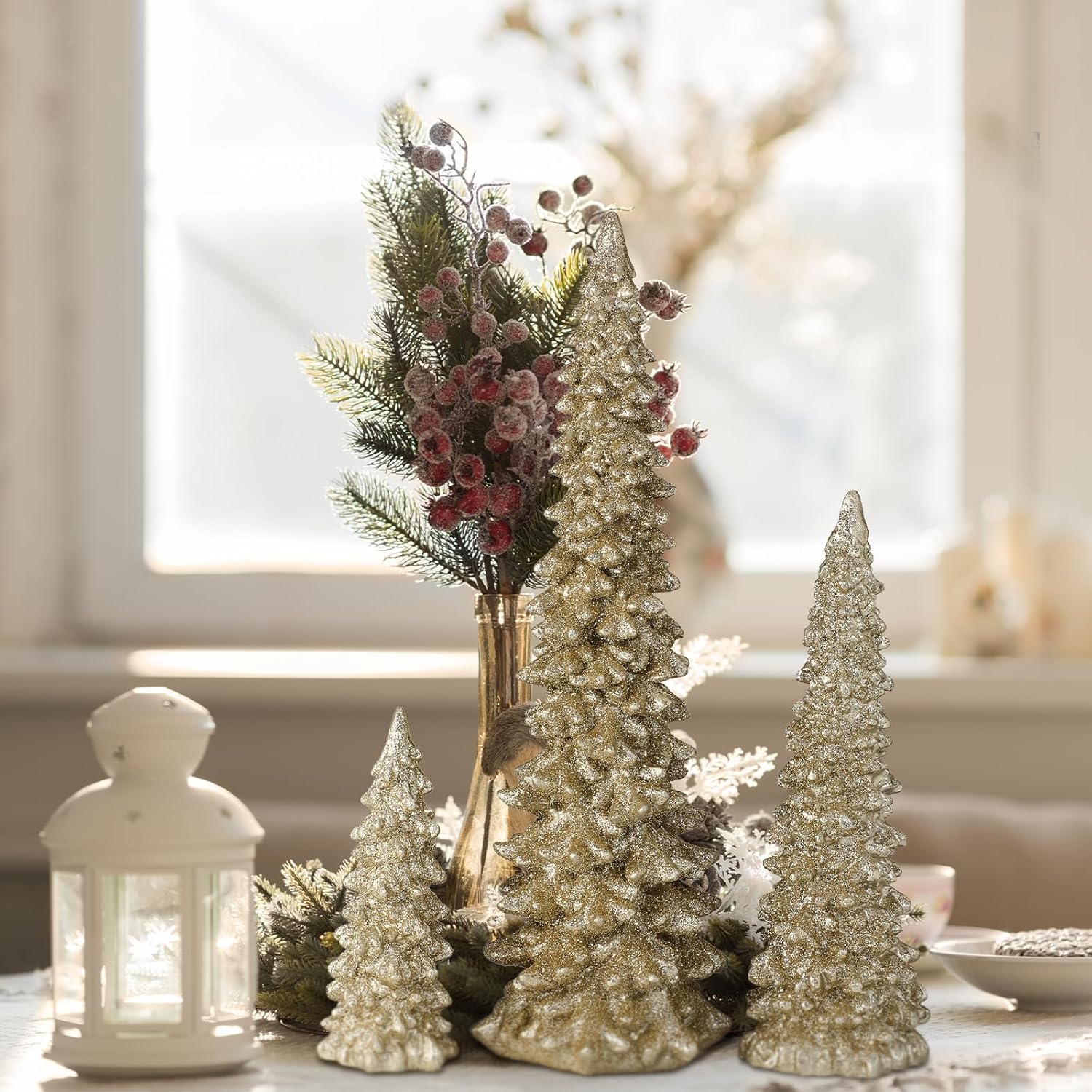 5 piezas grandes de resina para árbol de Navidad, aldeas, pinos de nieve de invierno, accesorio de piedra de resina, figuras de árbol de Navidad,