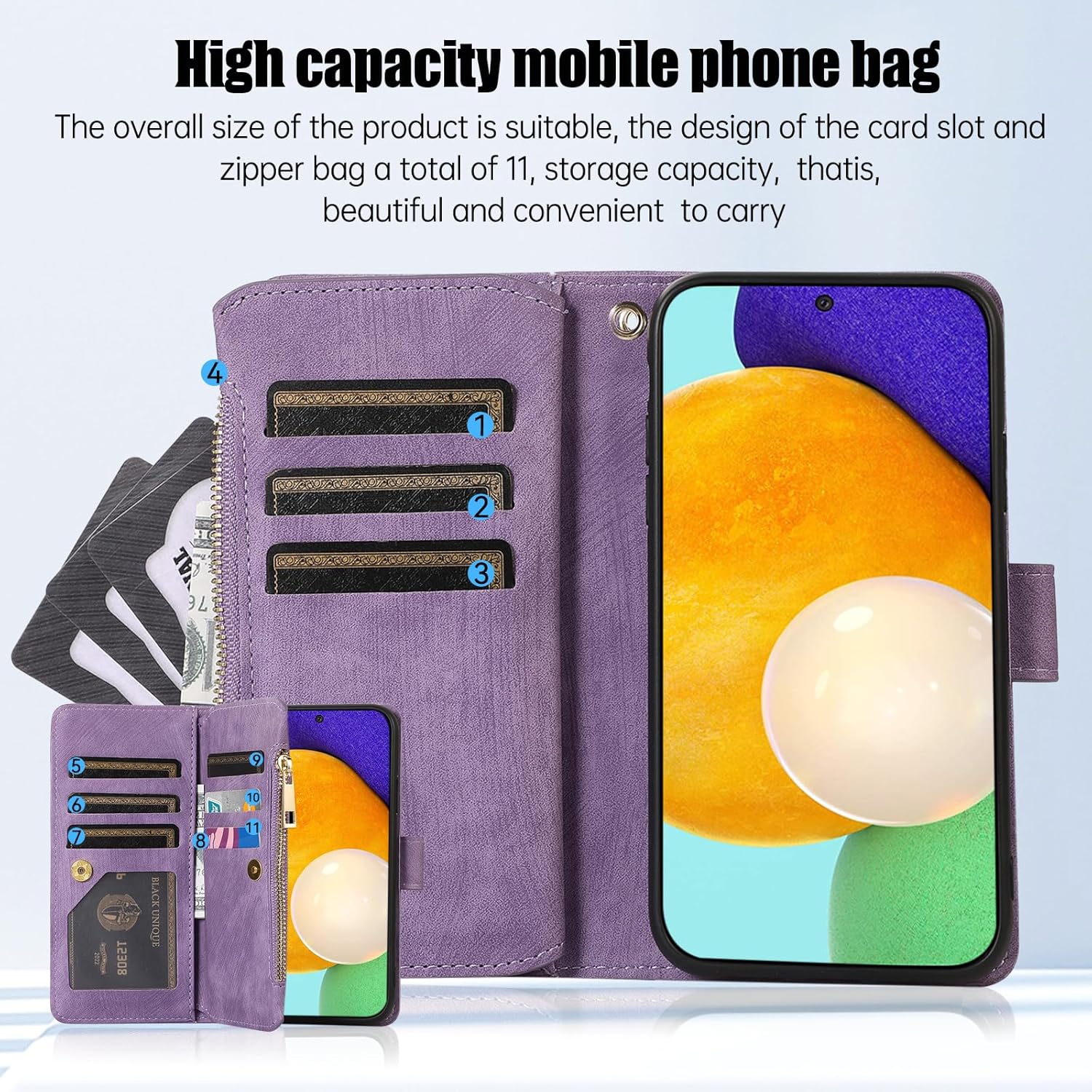 Funda de teléfono para Samsung Galaxy A52A52S 5G Funda tipo cartera con protector de pantalla de vidrio templado y correa para la muñeca de cuero