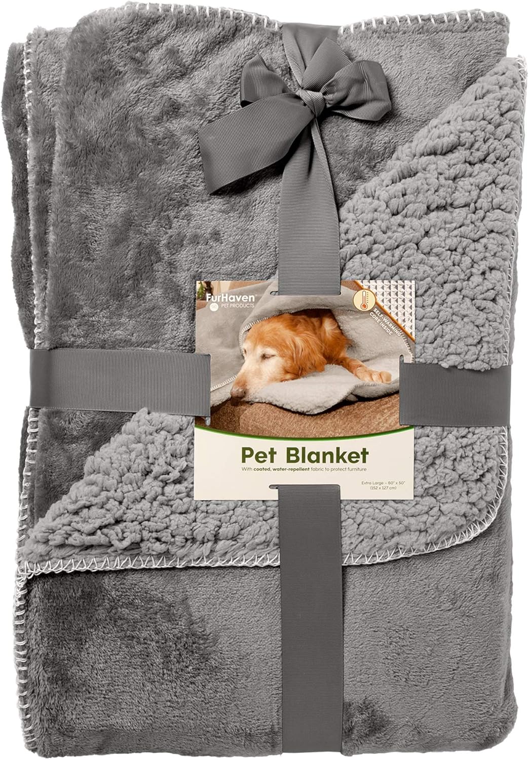 Manta de cama Furhaven para mascotas como perros y gatos  Manta térmica de rizo impermeable y lana de cordero sintética, auto calentable, para