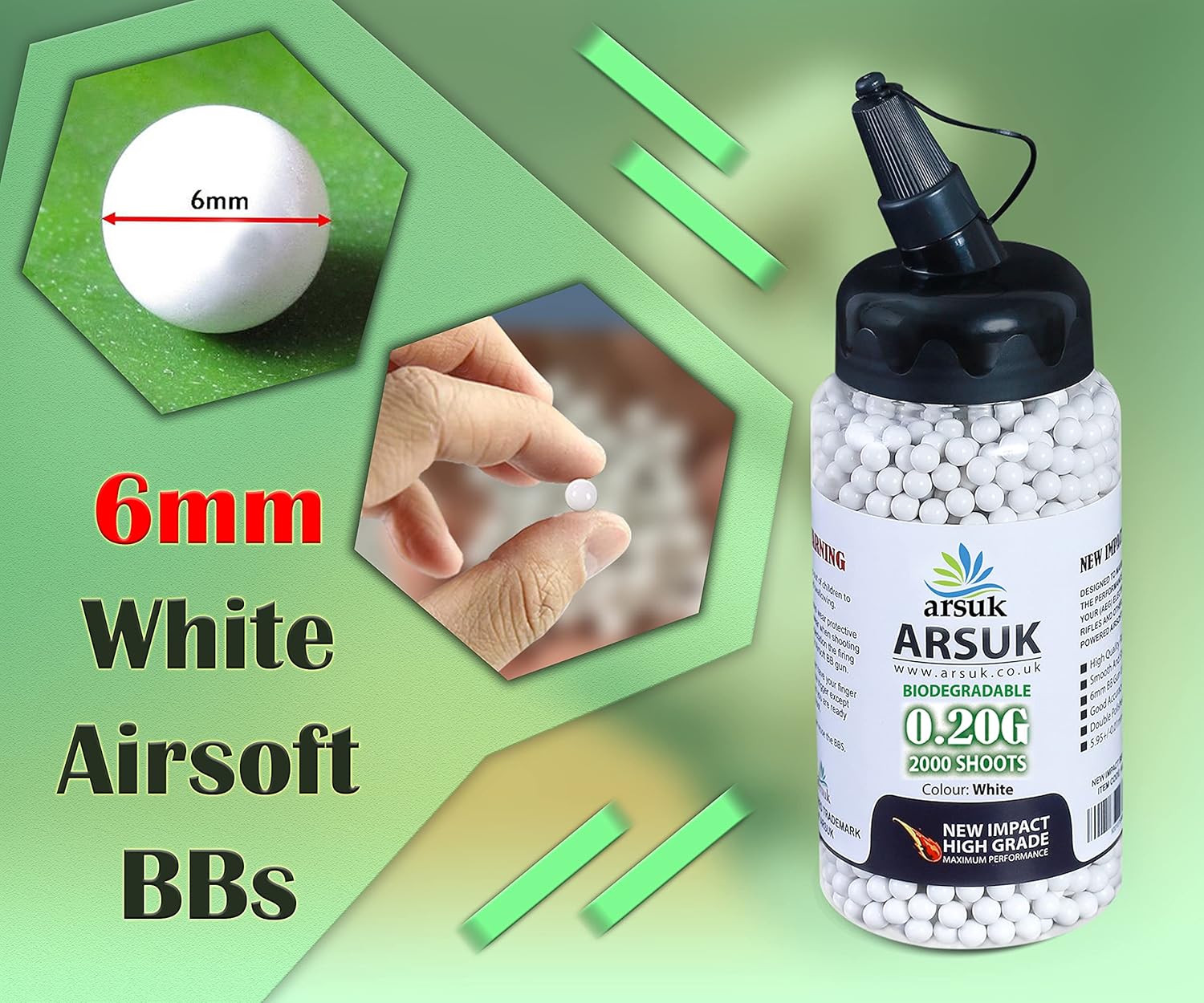 ARSUK Airsoft BB Pellets de 0.236in BBS 0.01oz – Munición de paintball de alta calidad para cargador Airsoft, contenido 1000, 2000, 5000, 10000 balas