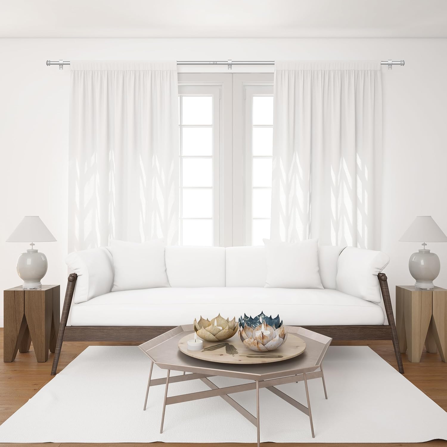 Barras de cortina de níquel cepillado para ventanas de 30 a 88 pulgadas, 2 paquetes de barras de cortina decorativas de 58 pulgadas para dormitorio,