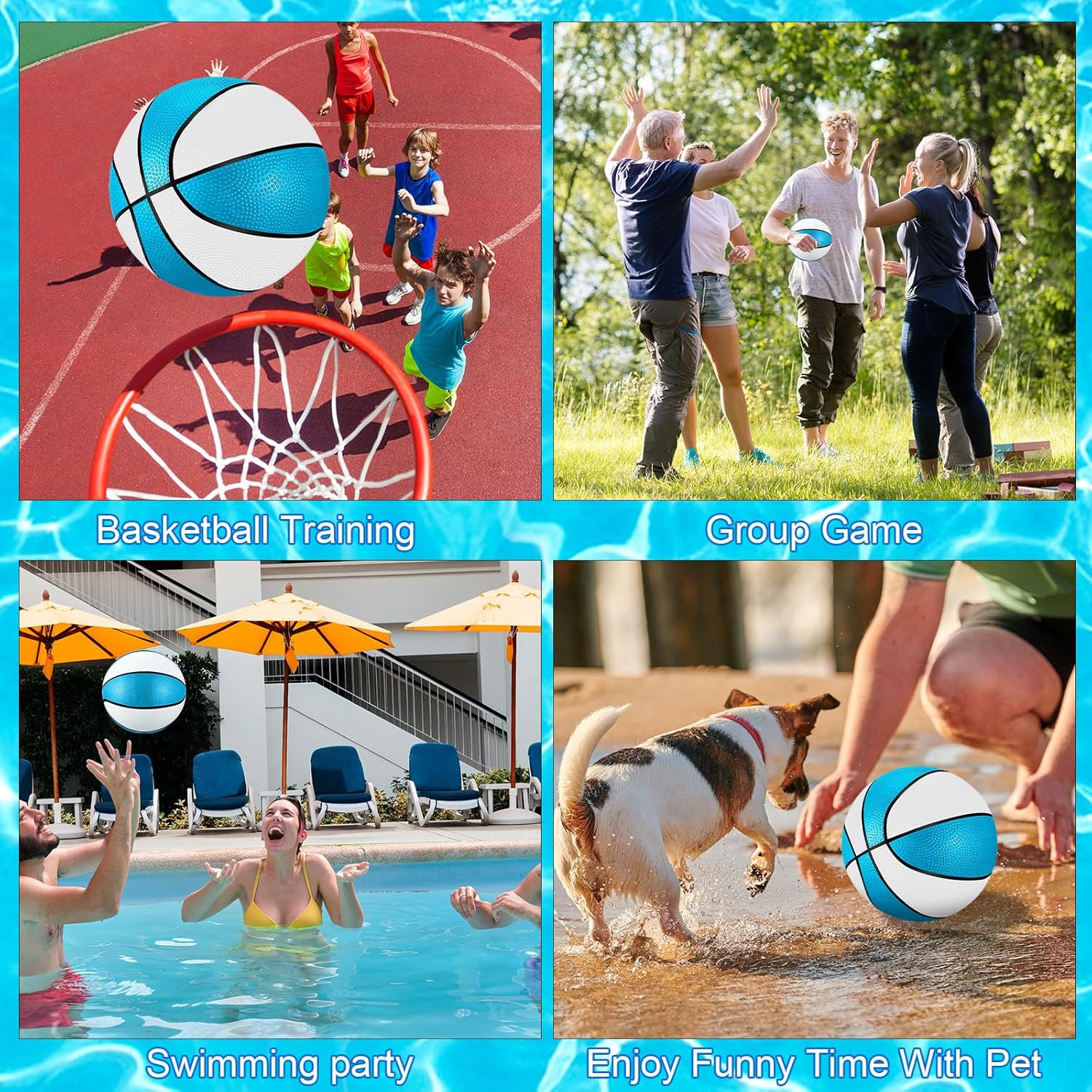 Jenaai Paquete de 6 unidades de baloncesto para piscina de agua de 9 pulgadas con bomba para piscina, aro de baloncesto, impermeable, para piscina,
