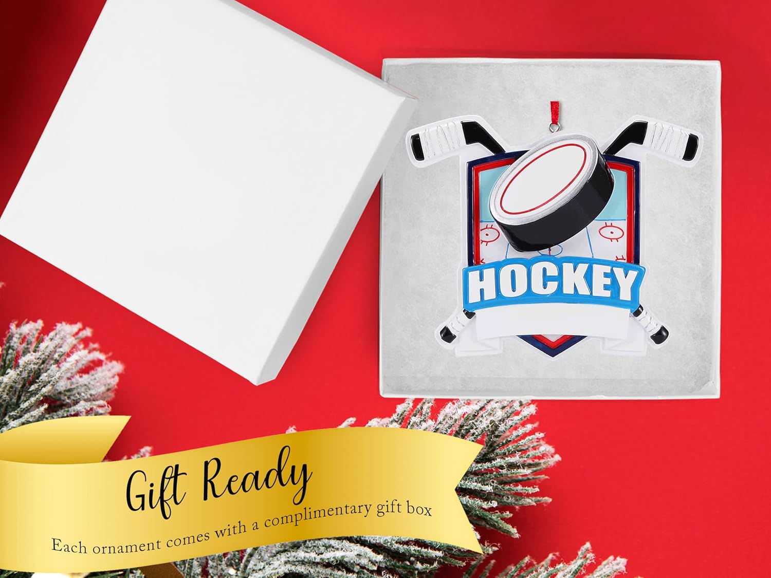 Adorno de Navidad personalizado de hockey sobre hielo 2023  Palos de hockey y disco de decoración del árbol de Navidad para niños y niñas  Regalo de