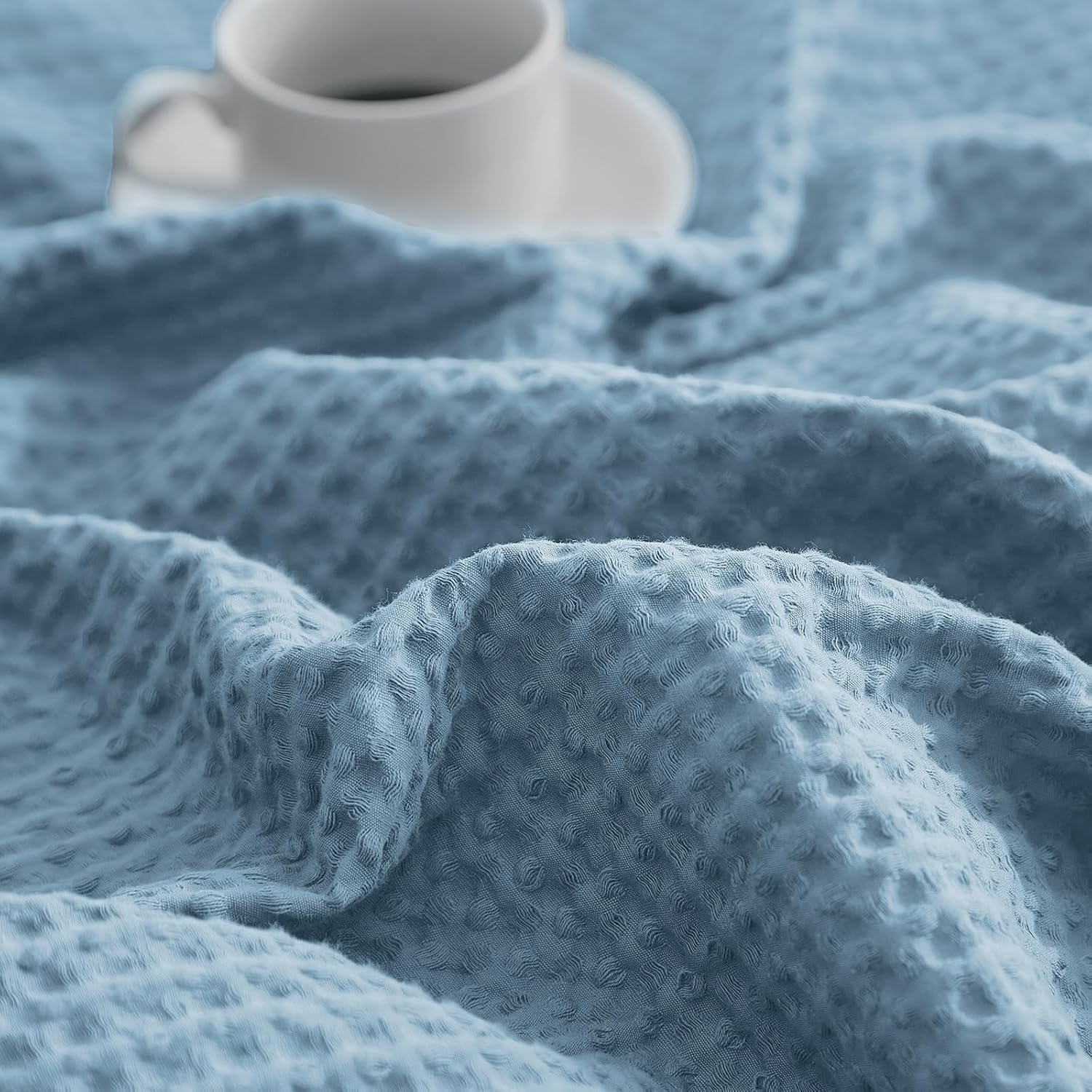 PHF – Manta 100% algodón tejido gofre de 50 x 60 pulgadas, manta suave y transpirable prelavada, para todas las estaciones, capa perfecta para sofá,