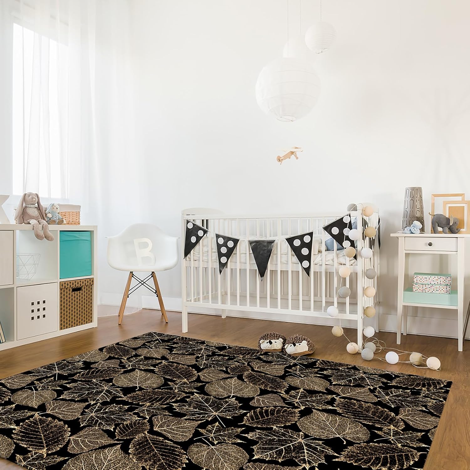 Alfombras de área de otoño para interiores, textura de hojas de arce, telón de fondo negro, moderno, de lujo, ultra suave, cómodo, antideslizante,